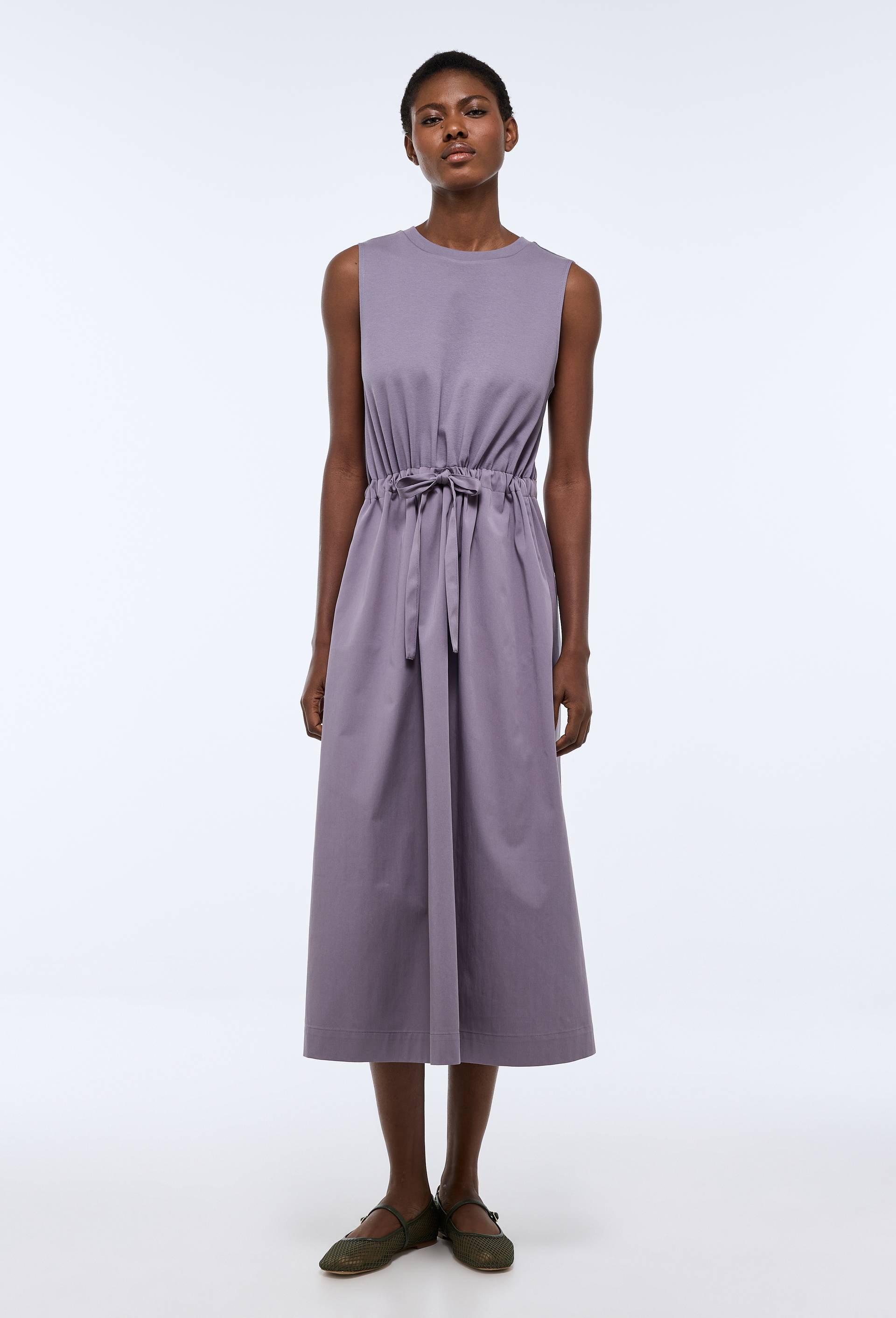 Robe uni ceintur&eacute;e en coton BIO GOTS, Violet, large image number 0