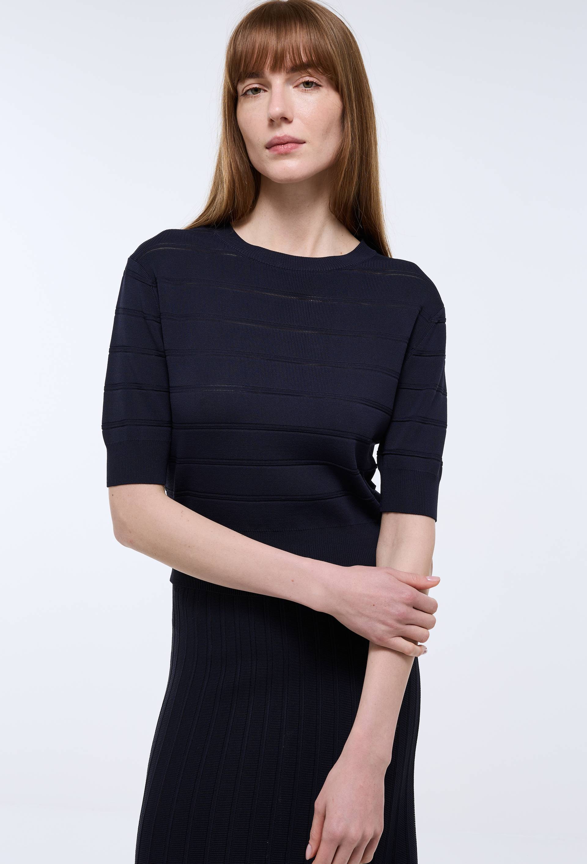 Pull manches courtes en coton, Bleu fonc&eacute;, swatch image