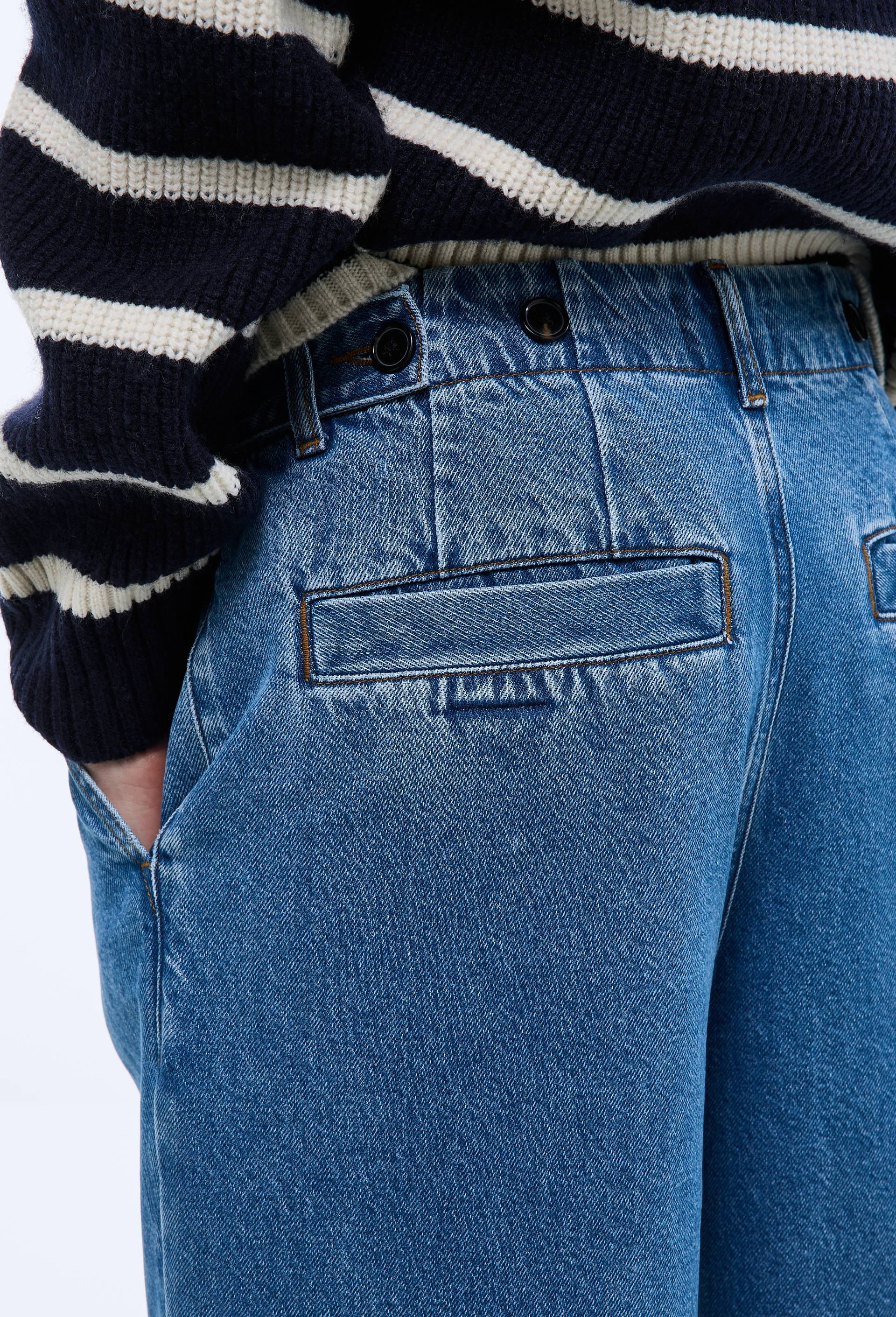 Jean barrel avec patte boutonnage, Bleu, large image number 1