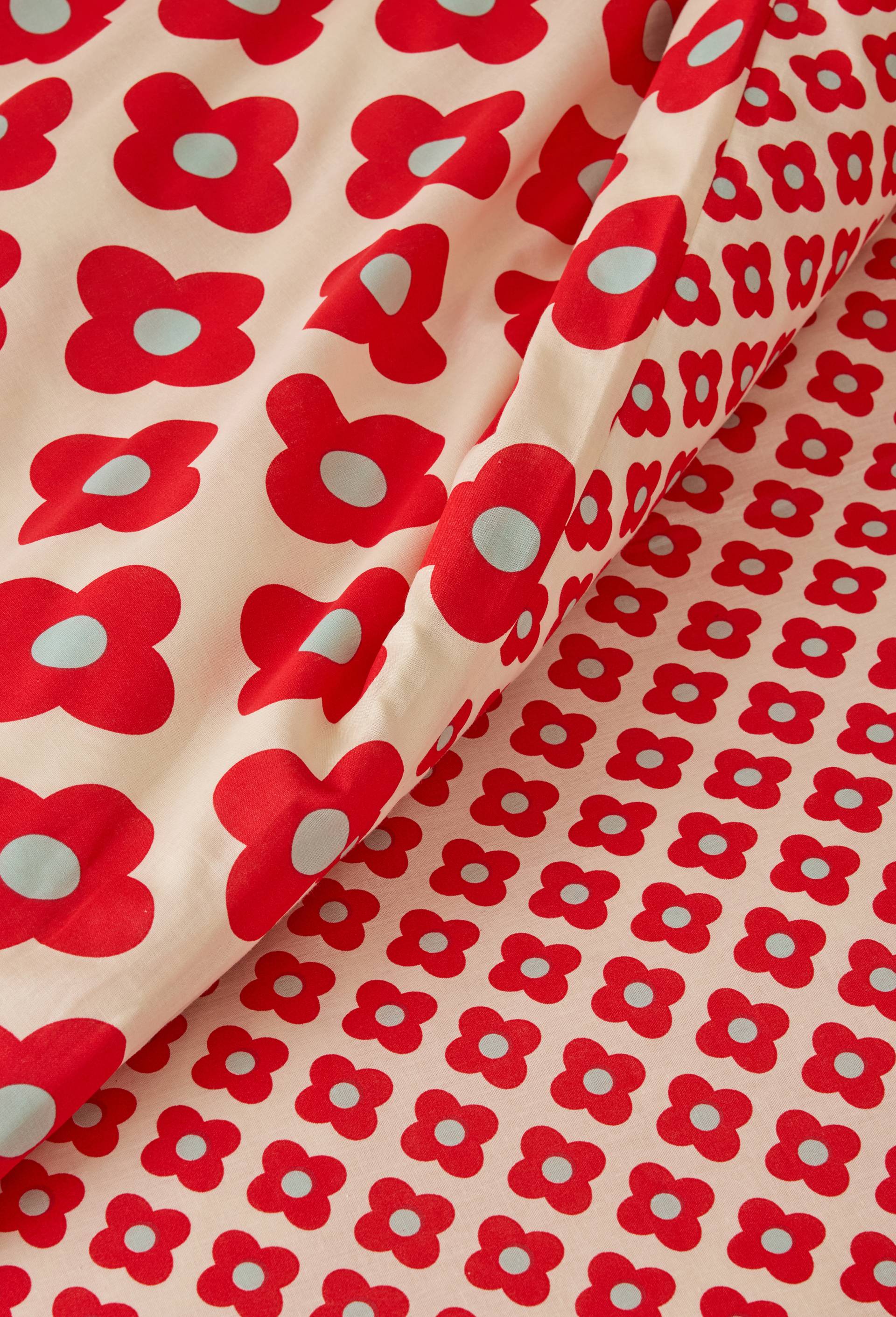 Parure de lit imprim&eacute;e, 240x220cm+2 taies 63x63cm, 100% coton 52 fils/cm2, finition boutons, GOTS, Rouge, large image number 2
