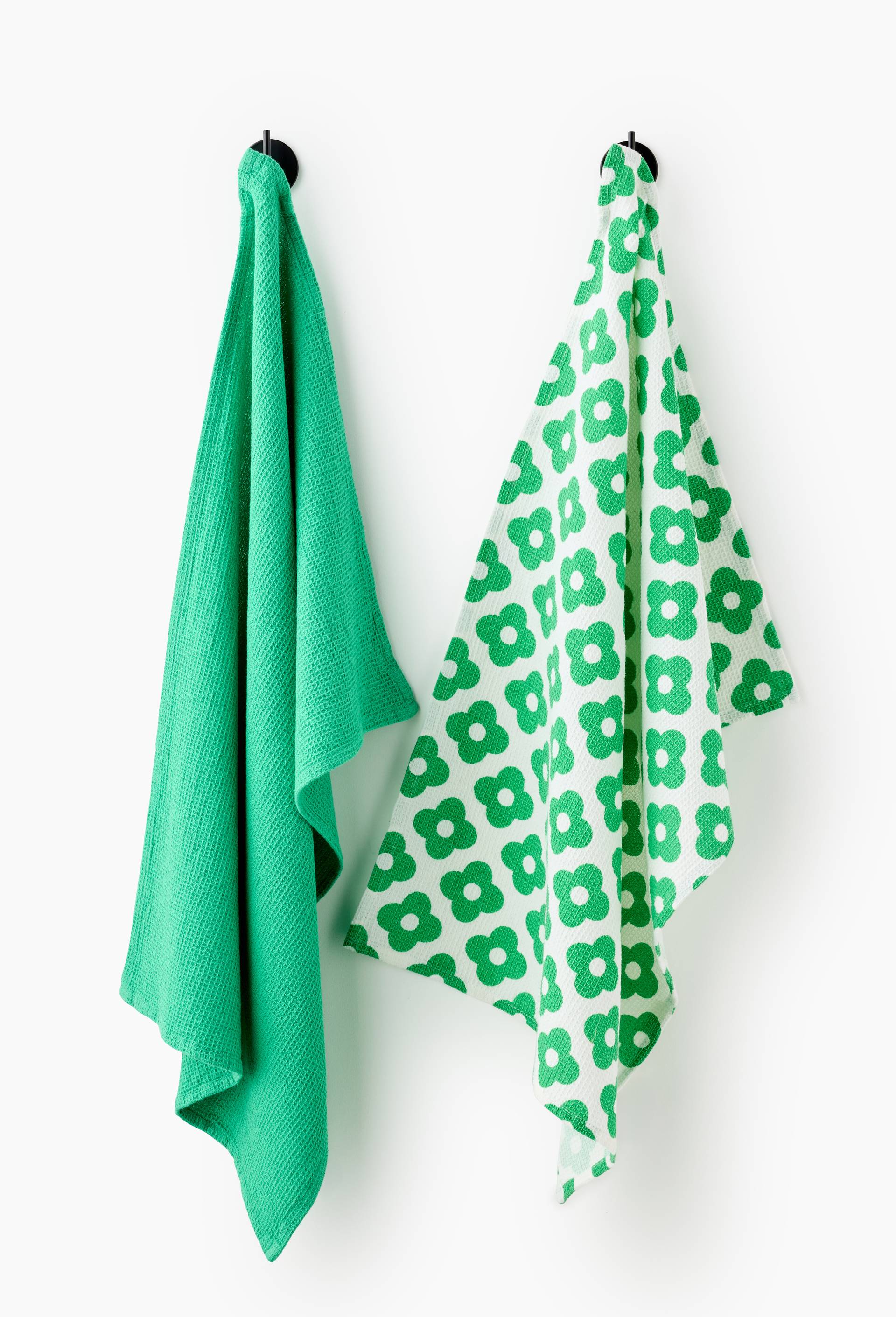 Lot de 2 torchons en nid d'abeille, 50x70cm, 100% coton, Vert, large image number 0