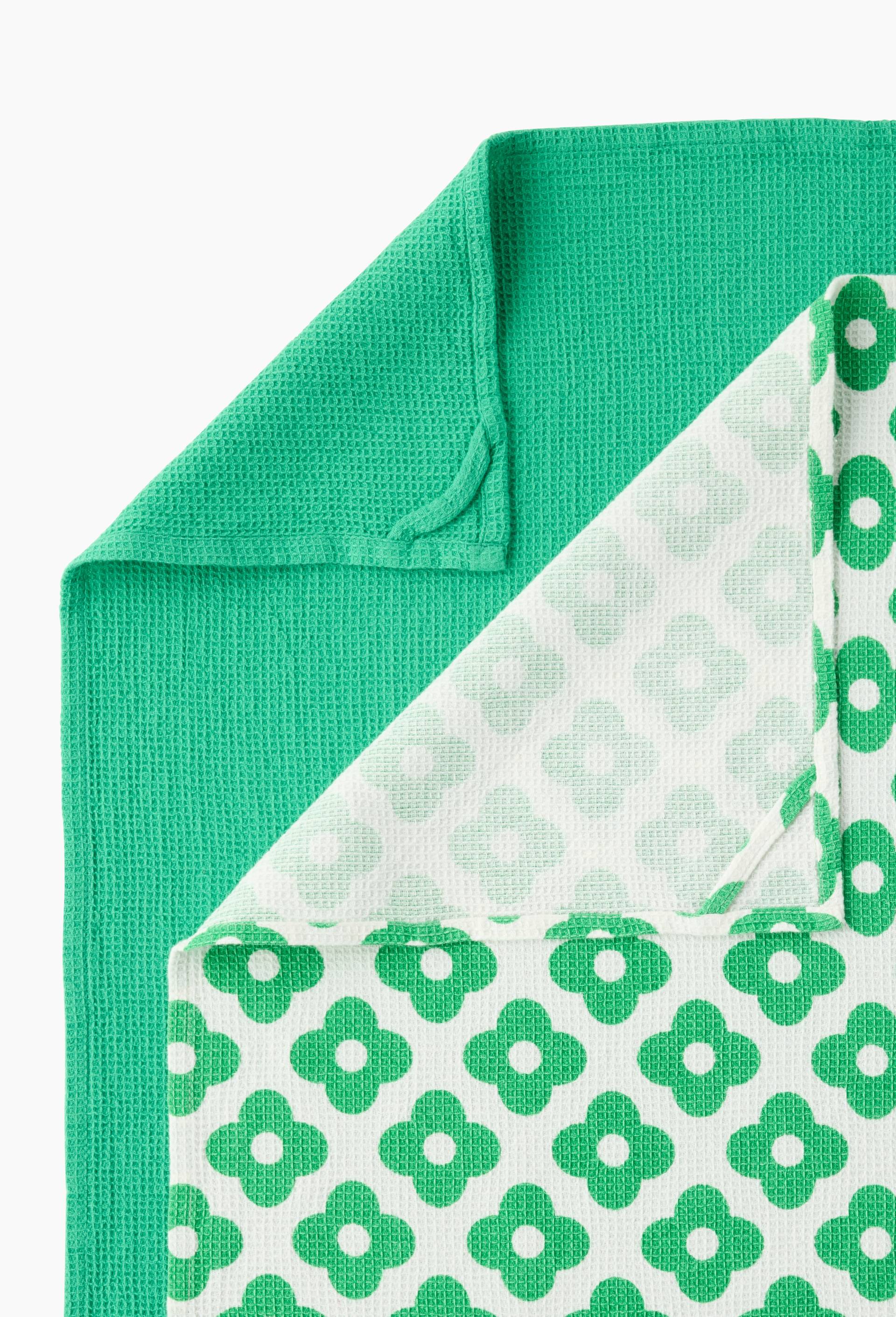 Lot de 2 torchons en nid d'abeille, 50x70cm, 100% coton, Vert, large image number 2