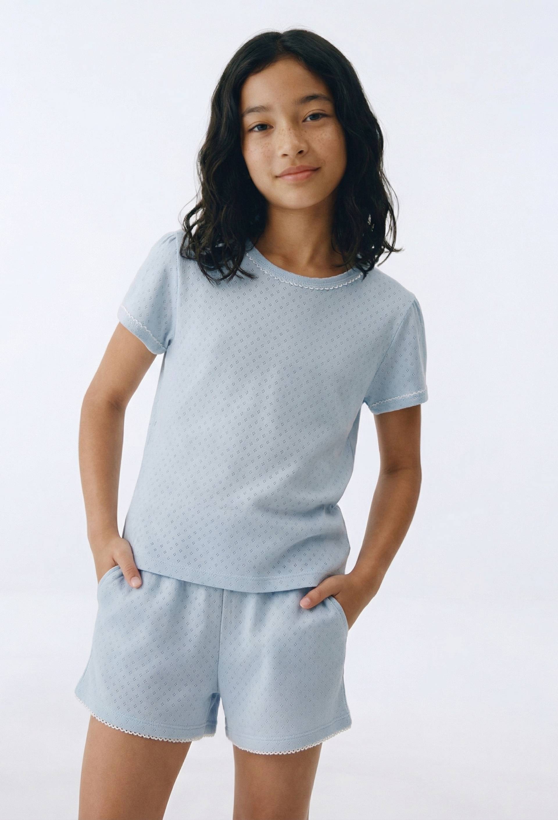 Lot de 2 pyjamas shorts en coton pointelle BIO GOTS, Bleu fonc&eacute;, large image number 0