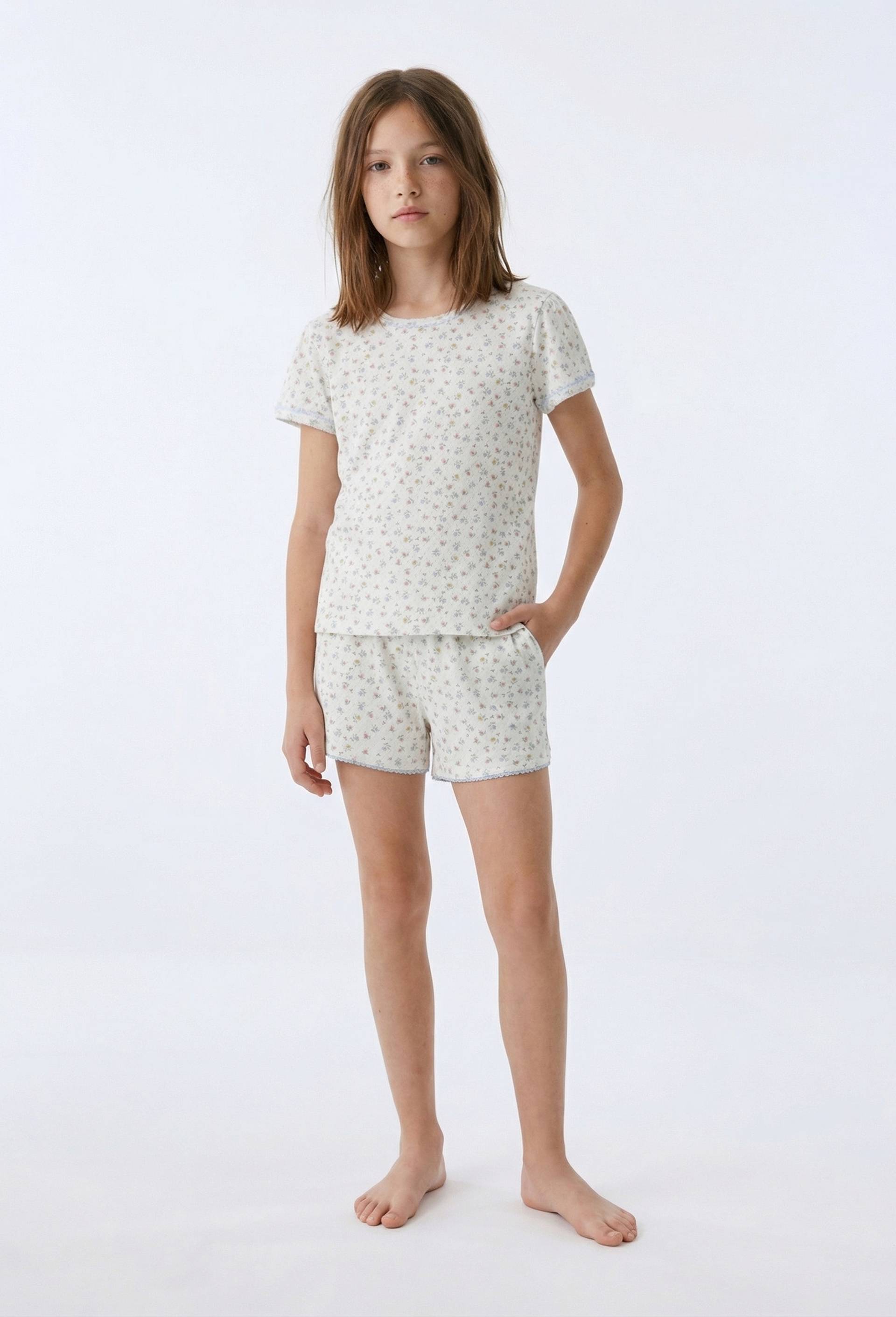 Lot de 2 pyjamas shorts en coton pointelle BIO GOTS, Bleu fonc&eacute;, large image number 1