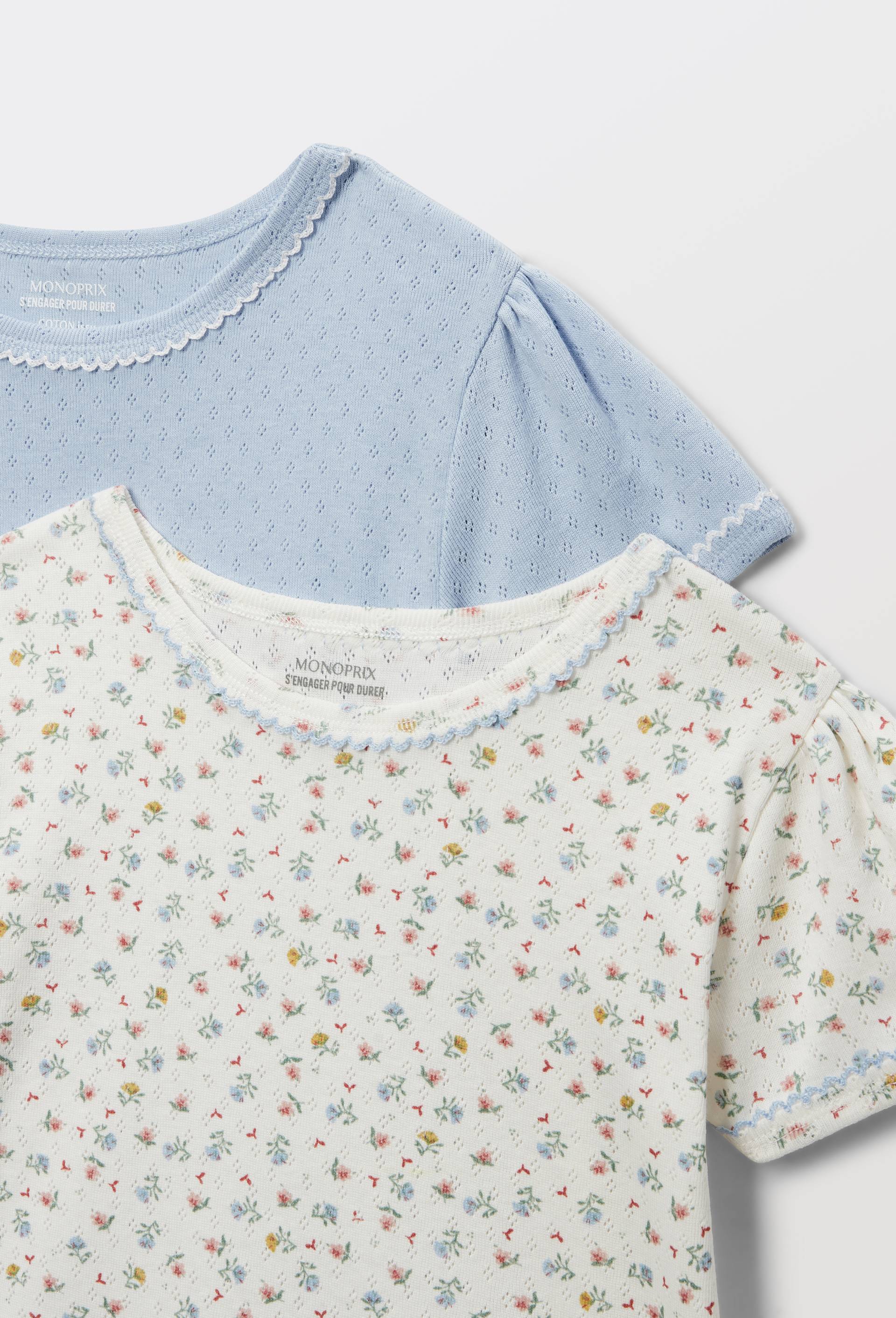 Lot de 2 pyjamas shorts en coton pointelle BIO GOTS, Bleu fonc&eacute;, large image number 4