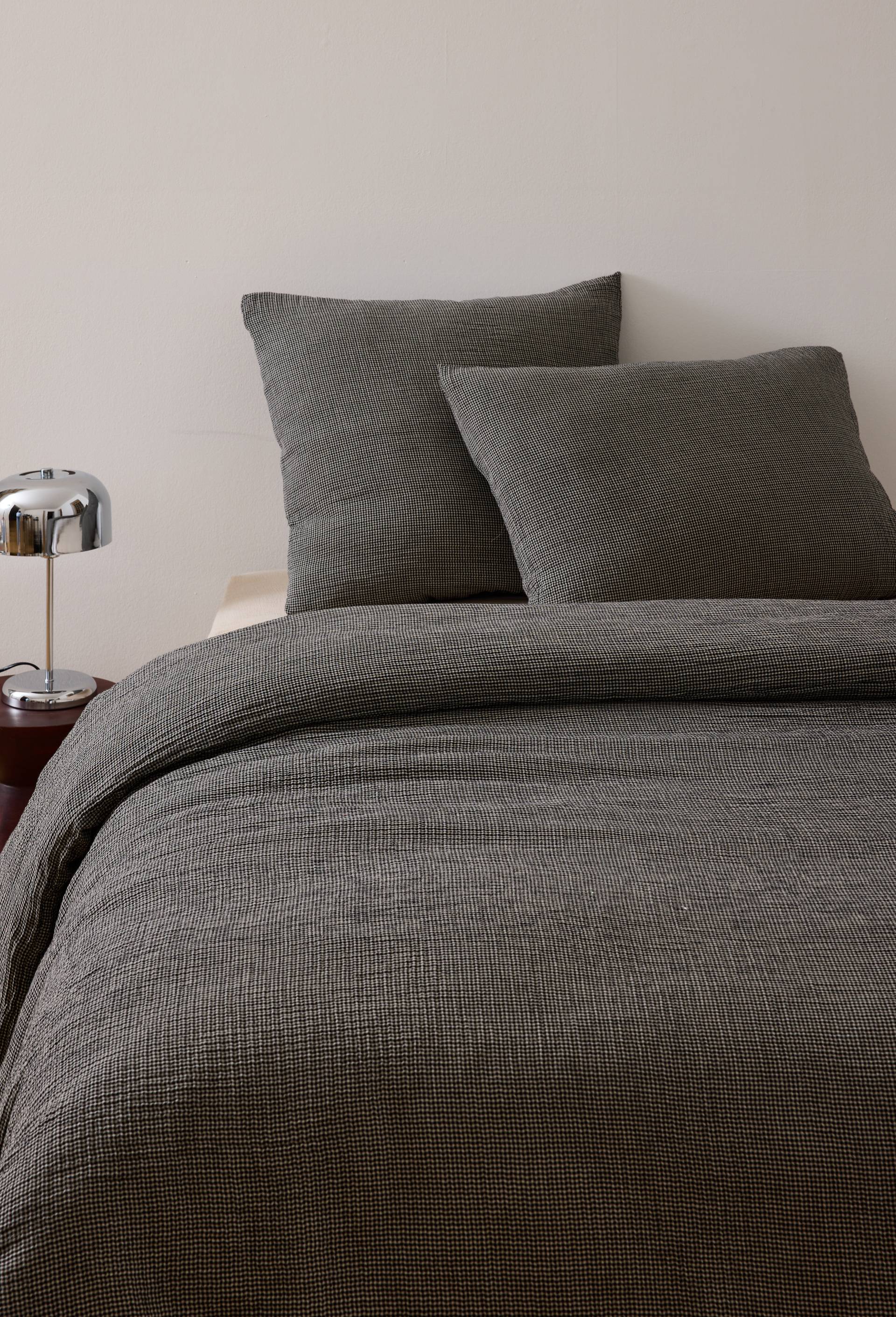 Housse de couette, 220x240cm, gaze de coton, vichy, gots, Noir, large image number 0