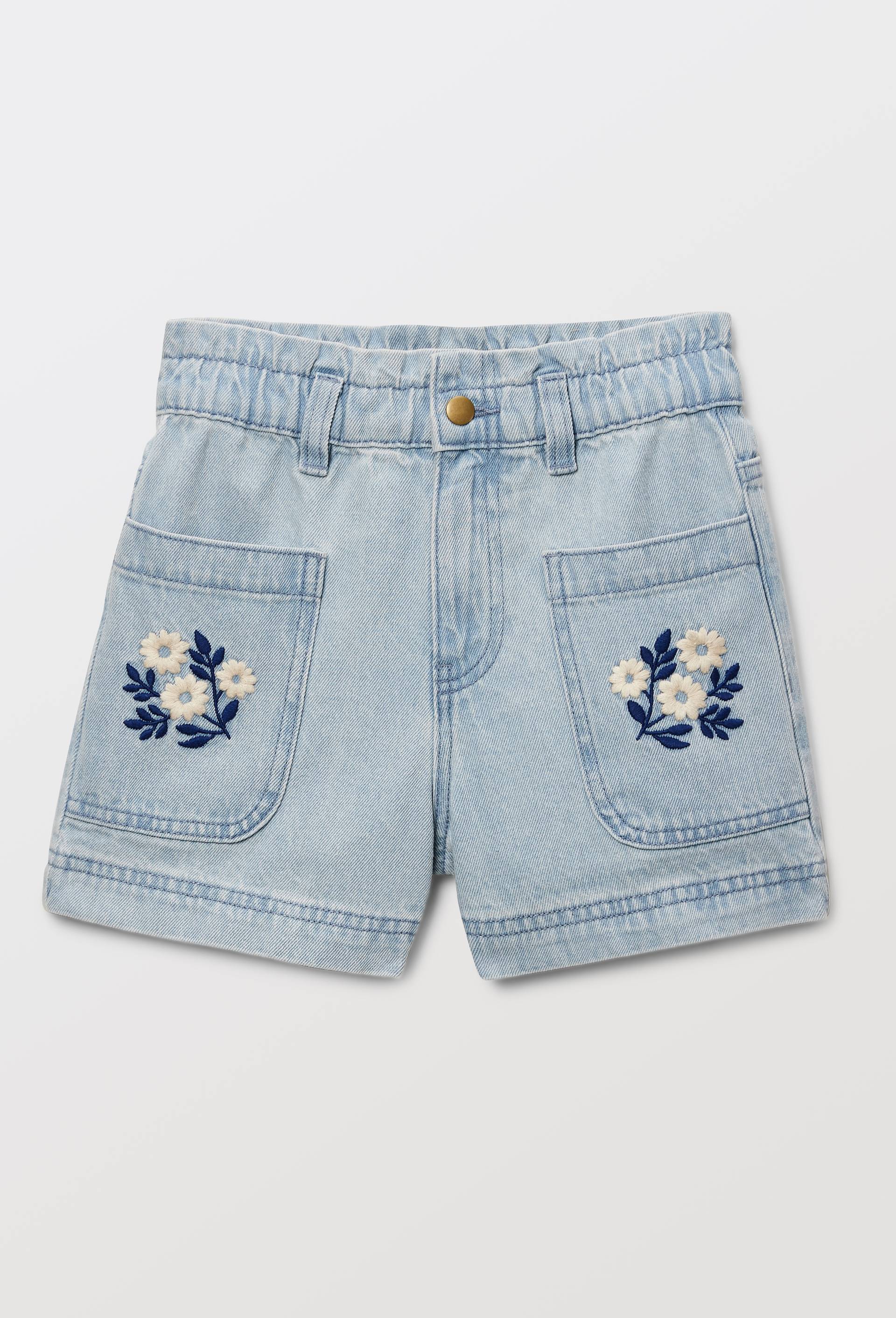 Short poches brod&eacute;es en jean, Bleu clair, large image number 1