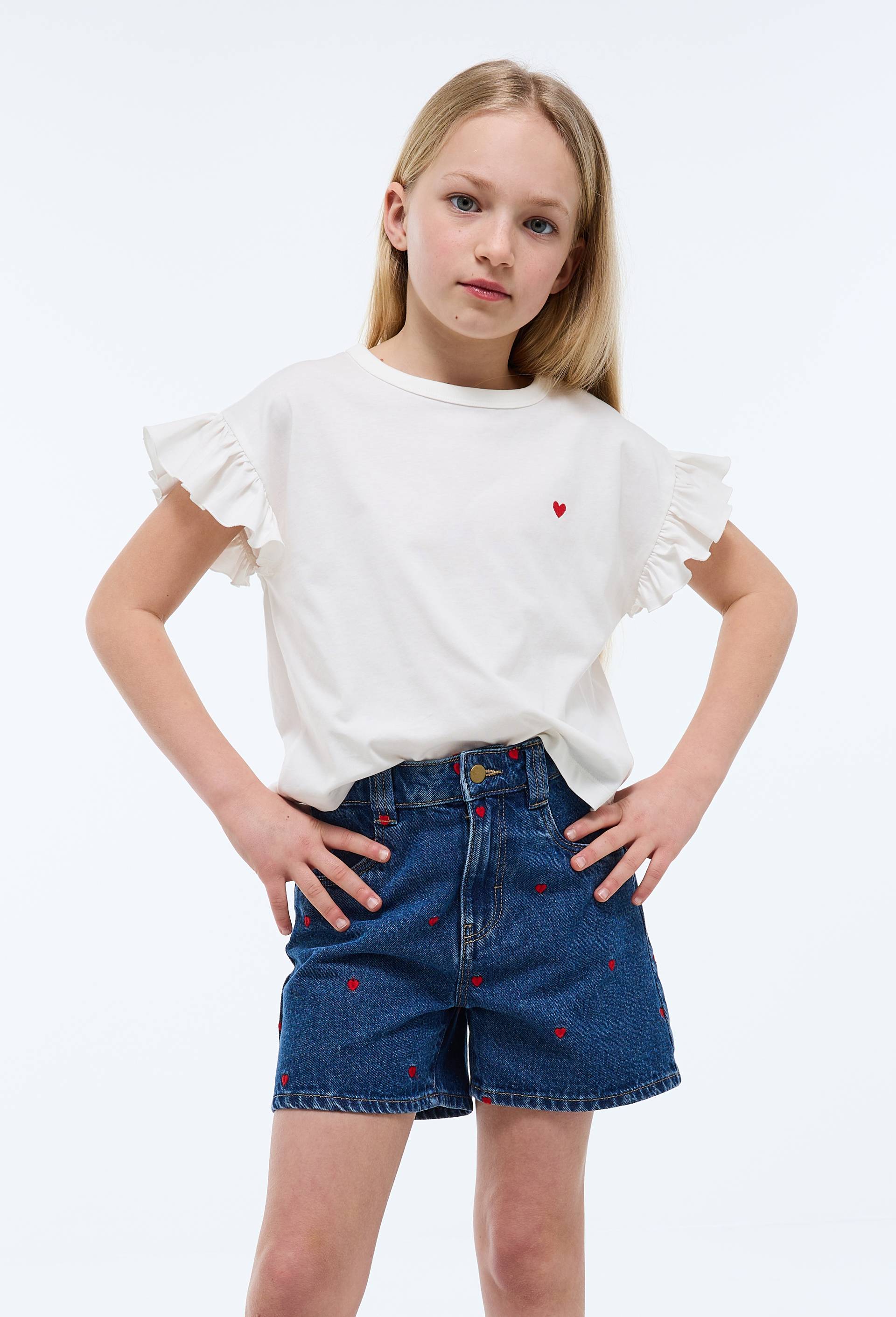 Short  brod&eacute;es en jean, Bleu fonc&eacute;, large image number 0