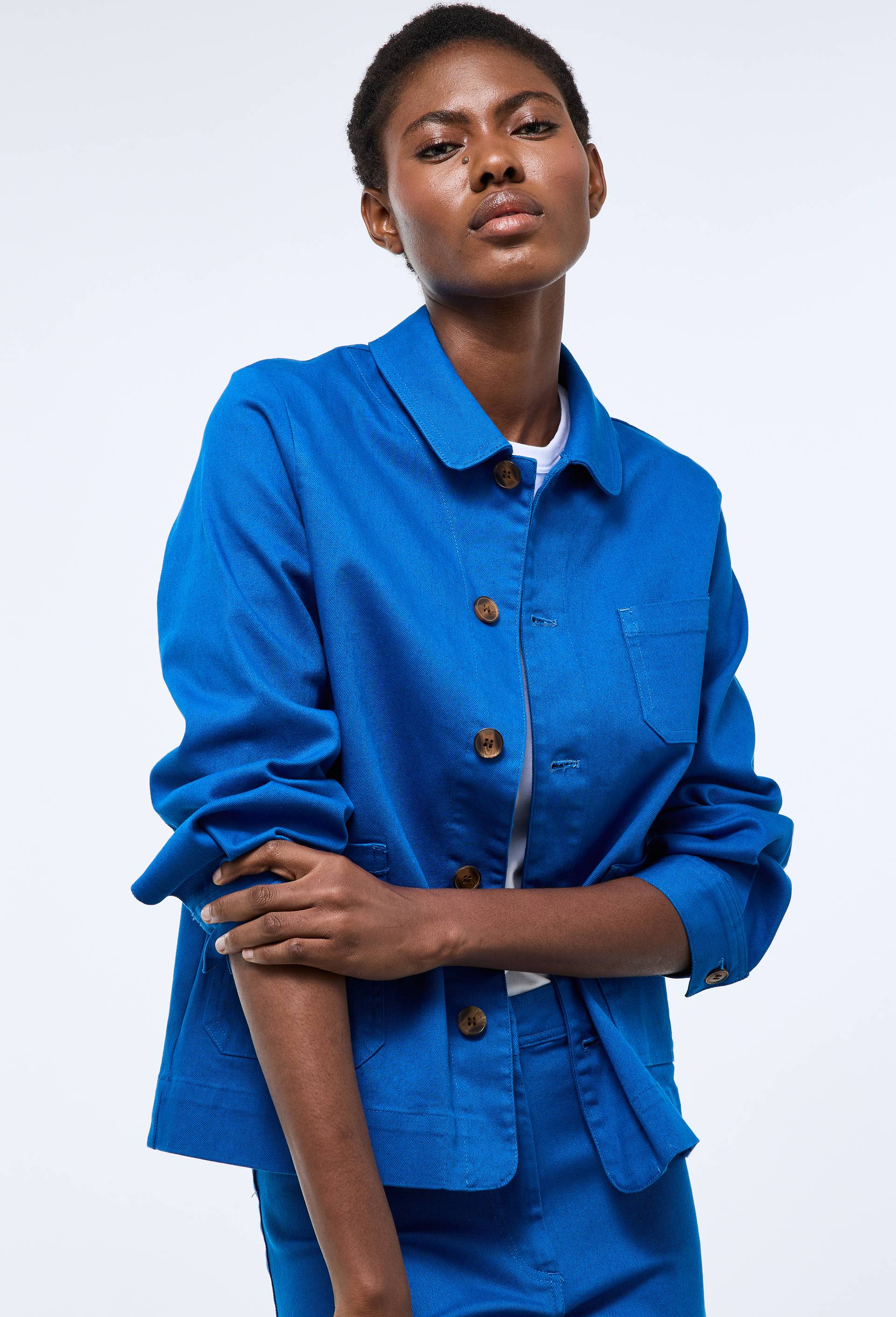 Veste courte contenant du coton, Bleu, large image number 0