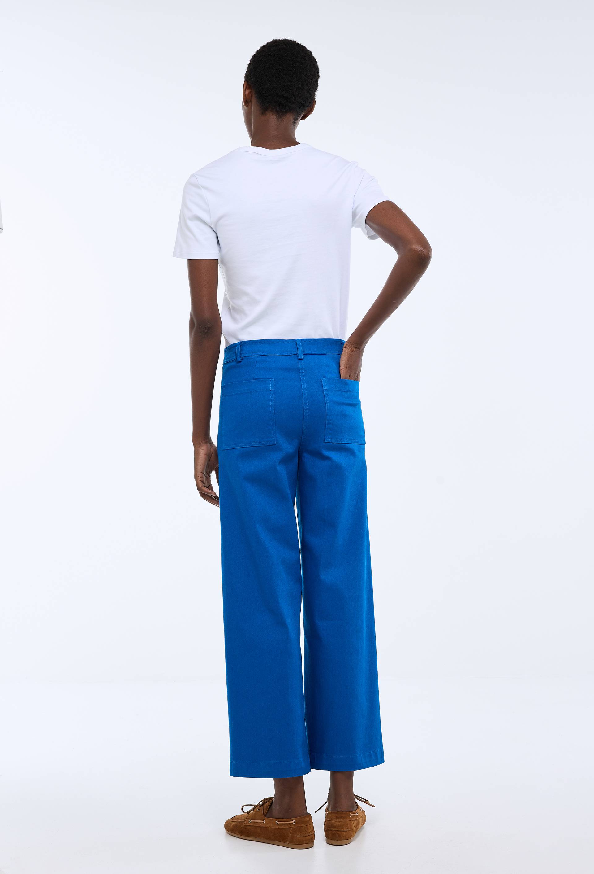 Pantalon large taille haute contenant du coton, Bleu, large image number 1