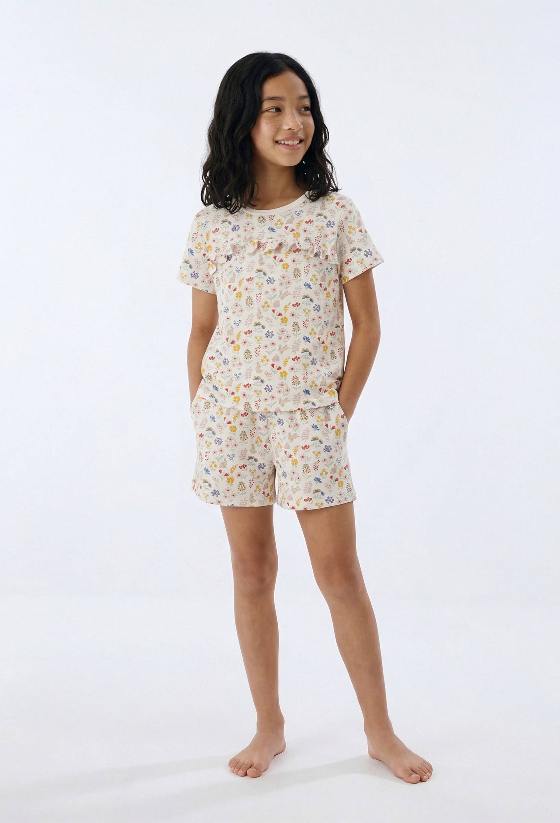 Pyjama short avec volant imprim&eacute; en coton BIO GOTS, Beige clair, large image number 0
