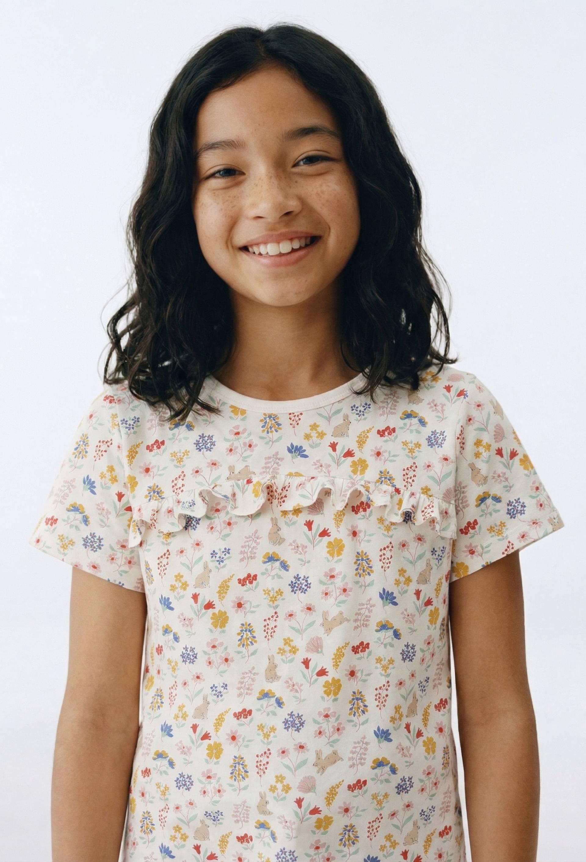 Pyjama short avec volant imprim&eacute; en coton BIO GOTS, Beige clair, large image number 1