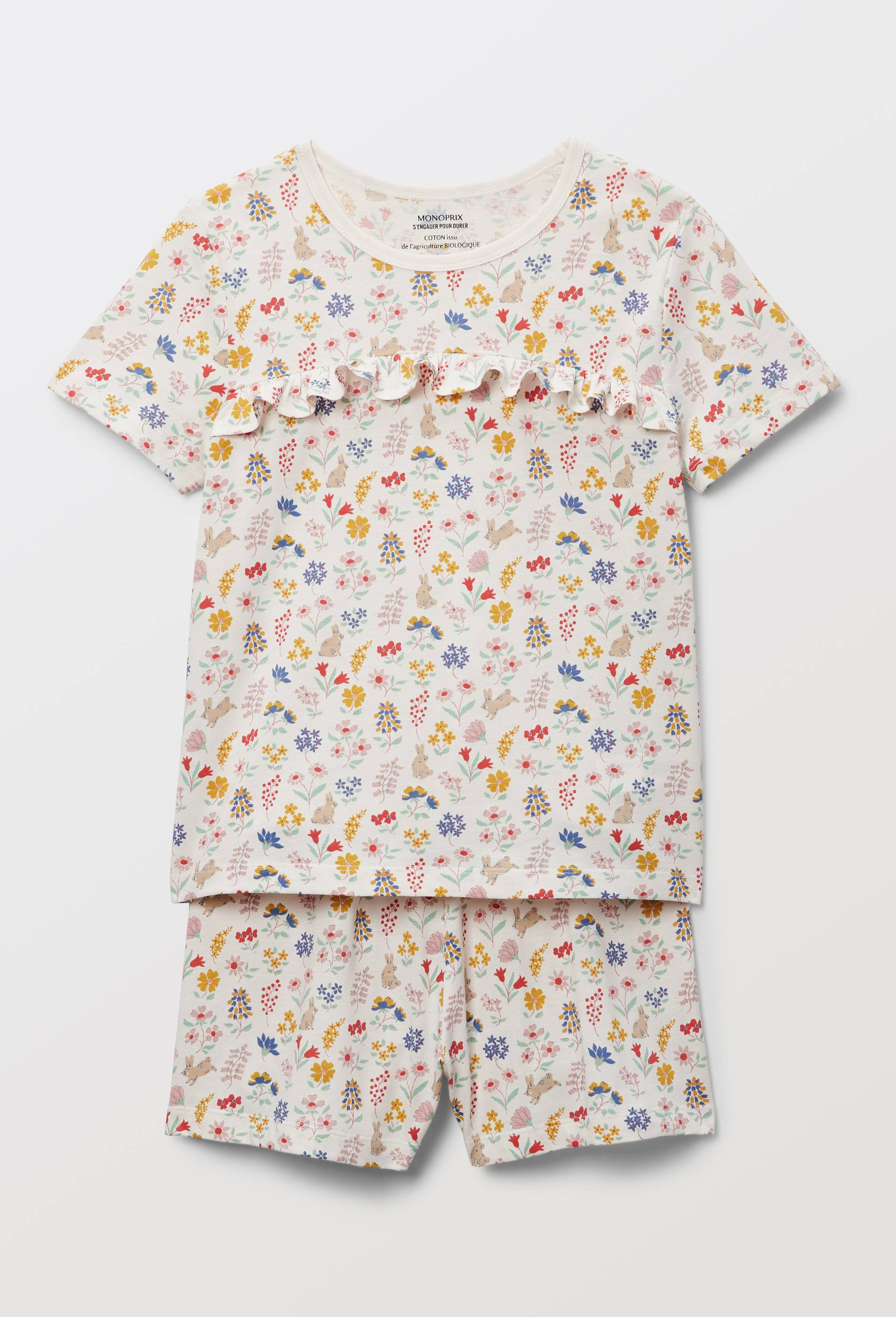 Pyjama short avec volant imprim&eacute; en coton BIO GOTS, Beige clair, large image number 2