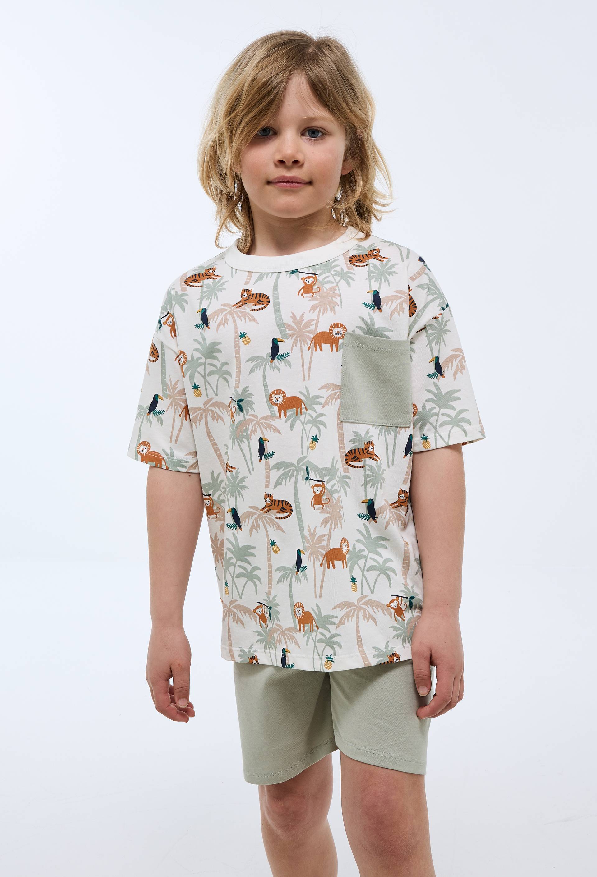 Pyjama short imprim&eacute; en jersey coton BIO GOTS, Vert clair, large image number 0
