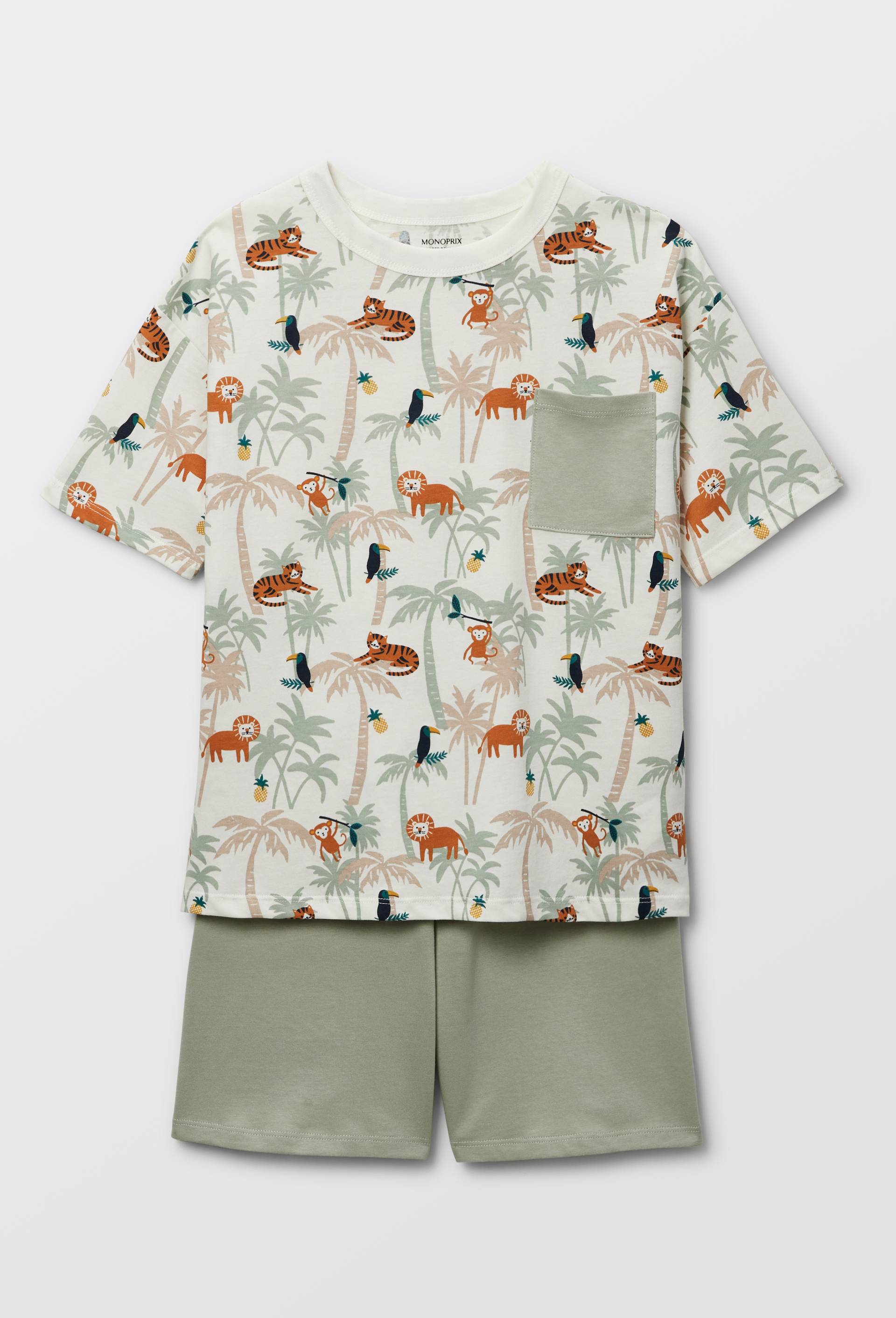 Pyjama short imprim&eacute; en jersey coton BIO GOTS, Vert clair, large image number 1