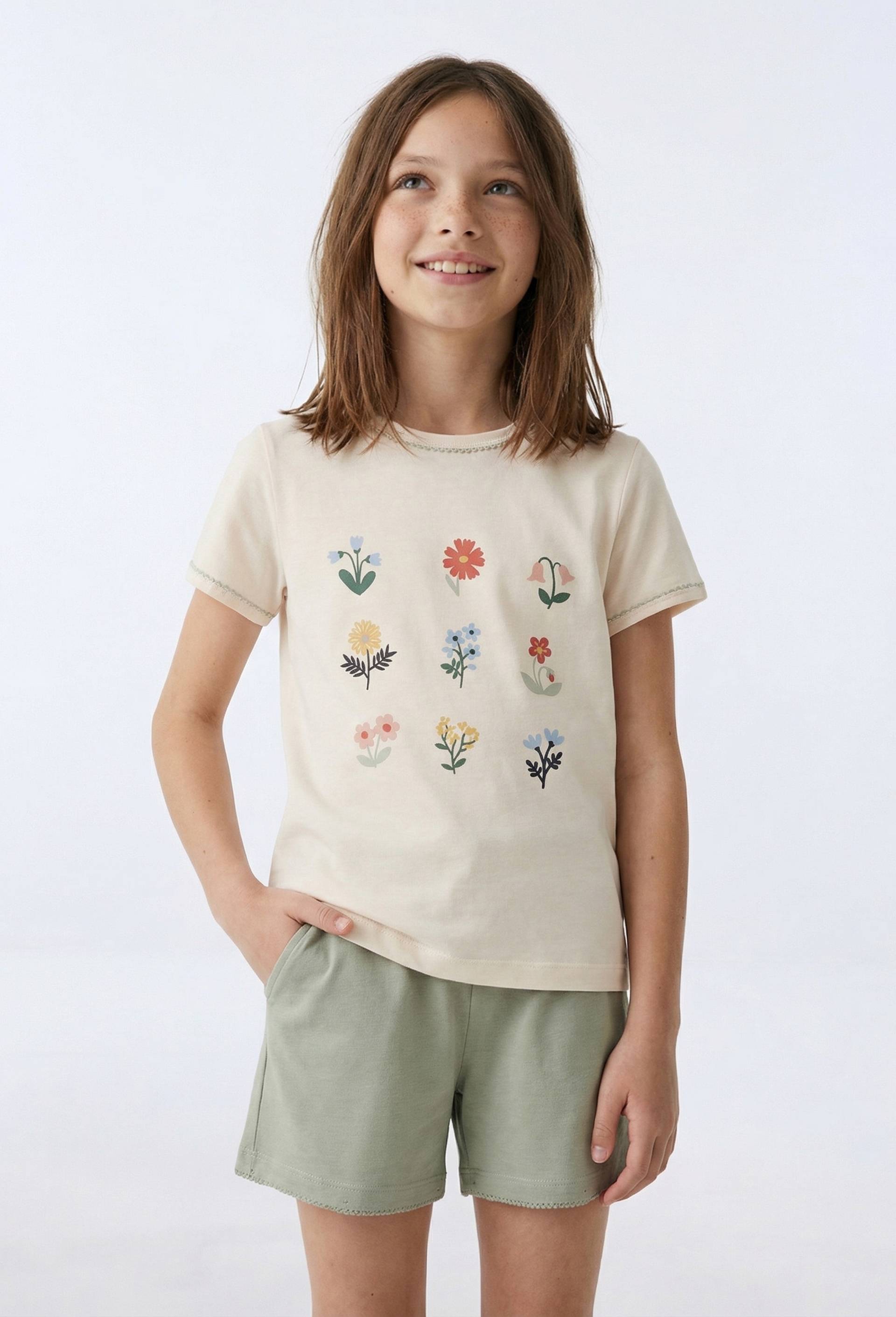 Pyjama short imprim&eacute; en coton BIO GOTS, Beige clair, large image number 0.0