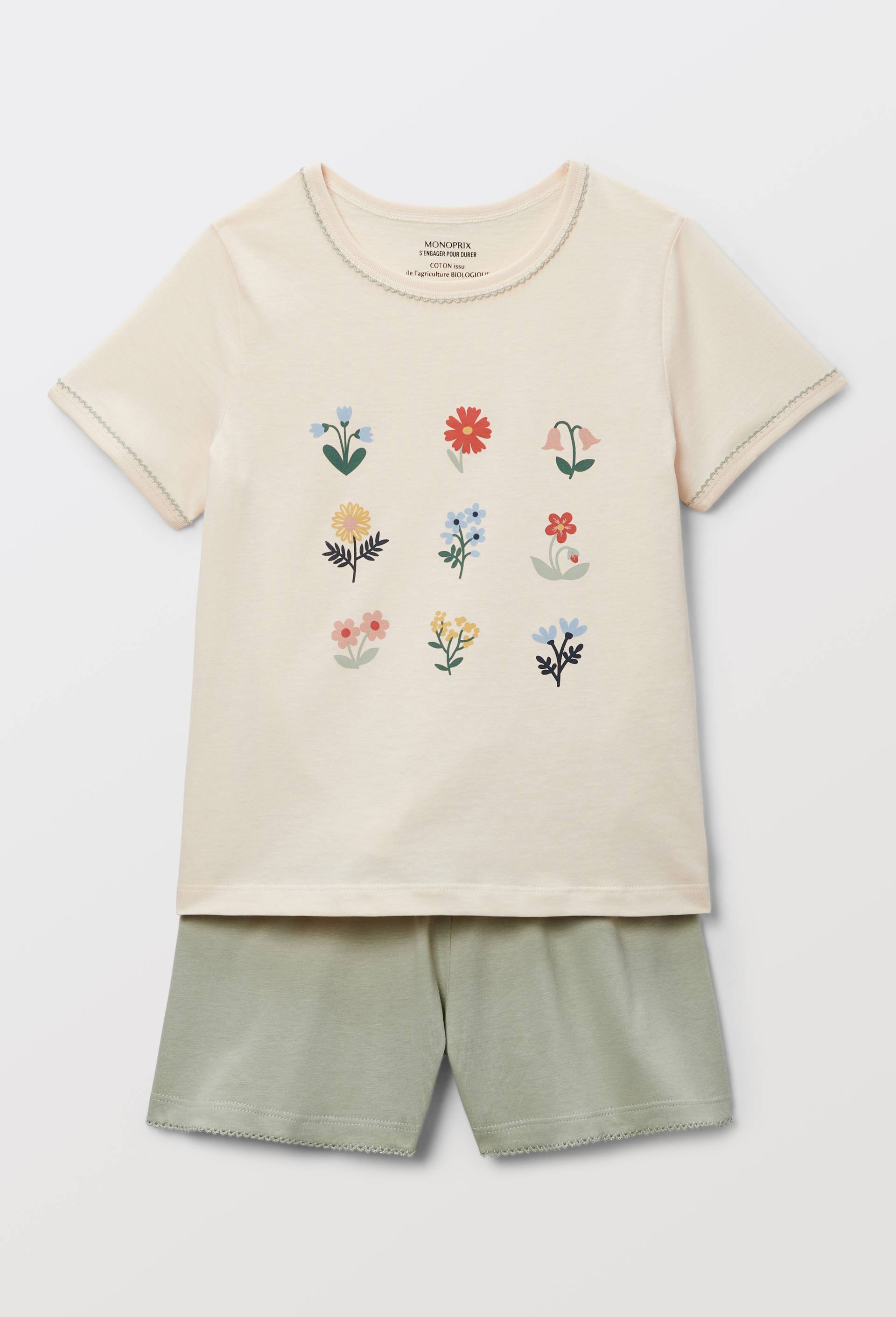 Pyjama short imprim&eacute; en coton BIO GOTS, Beige clair, large image number 1