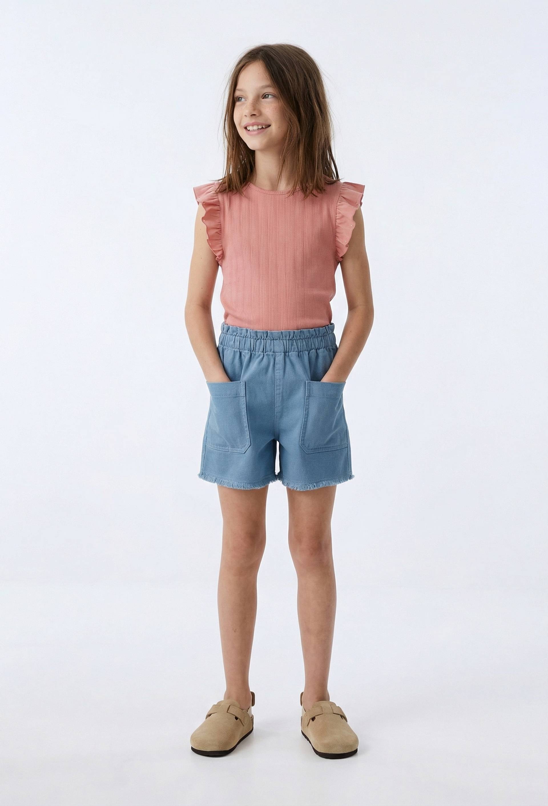 Short uni en coton, Bleu, swatch image