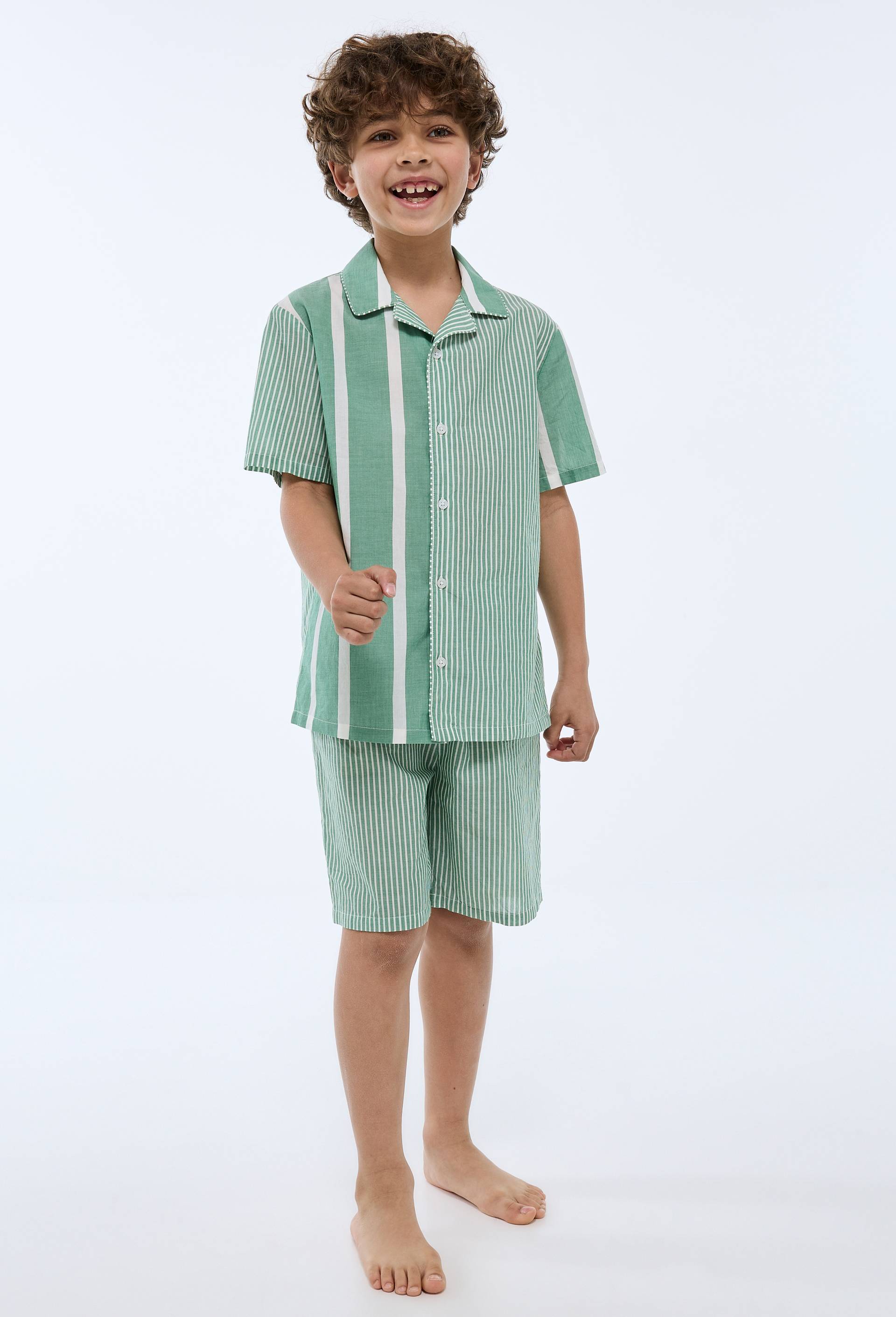 Pyjama chemise short ray&eacute; en coton BIO GOTS, Vert, large image number 0.0