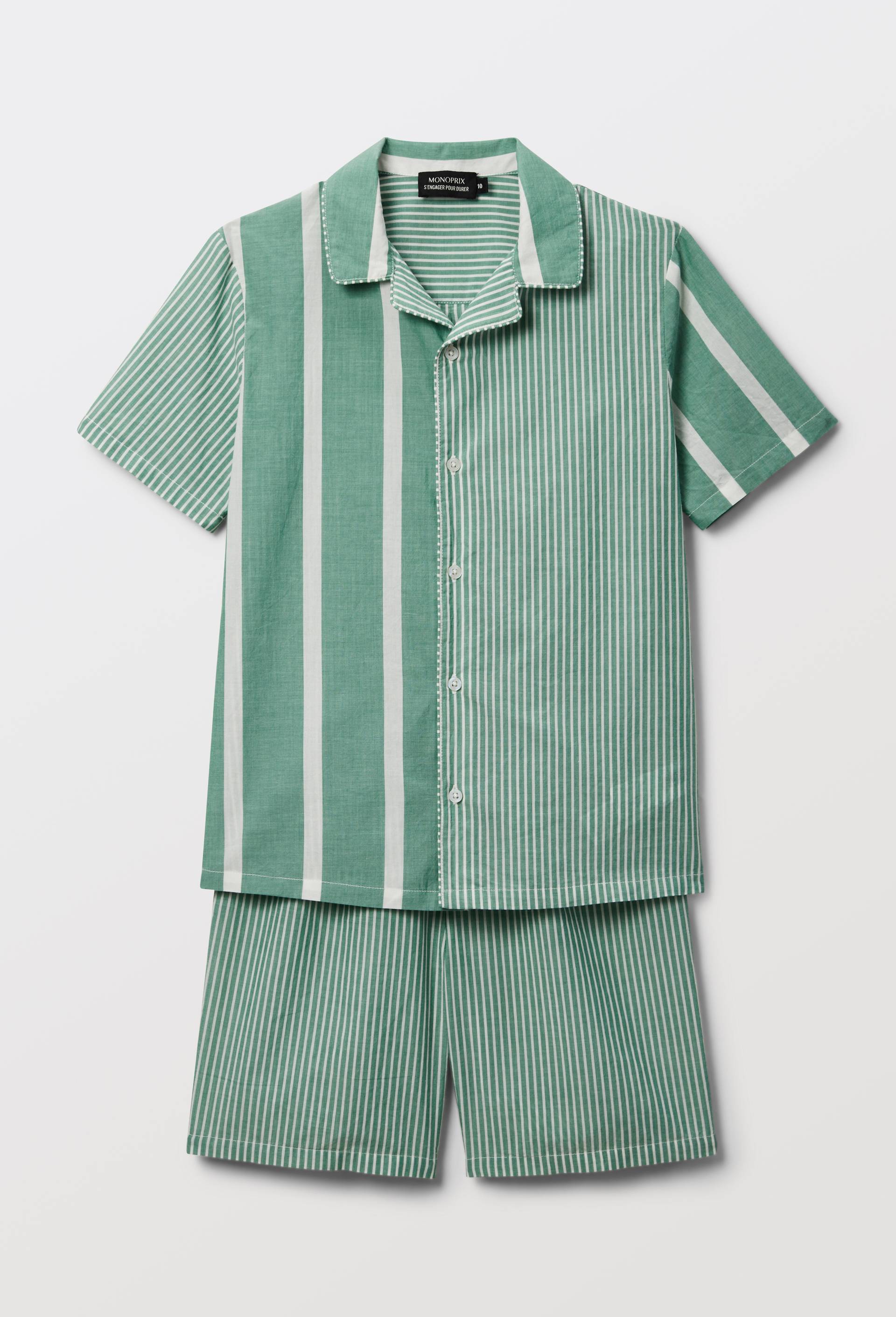 Pyjama chemise short ray&eacute; en coton BIO GOTS, Vert, large image number 2