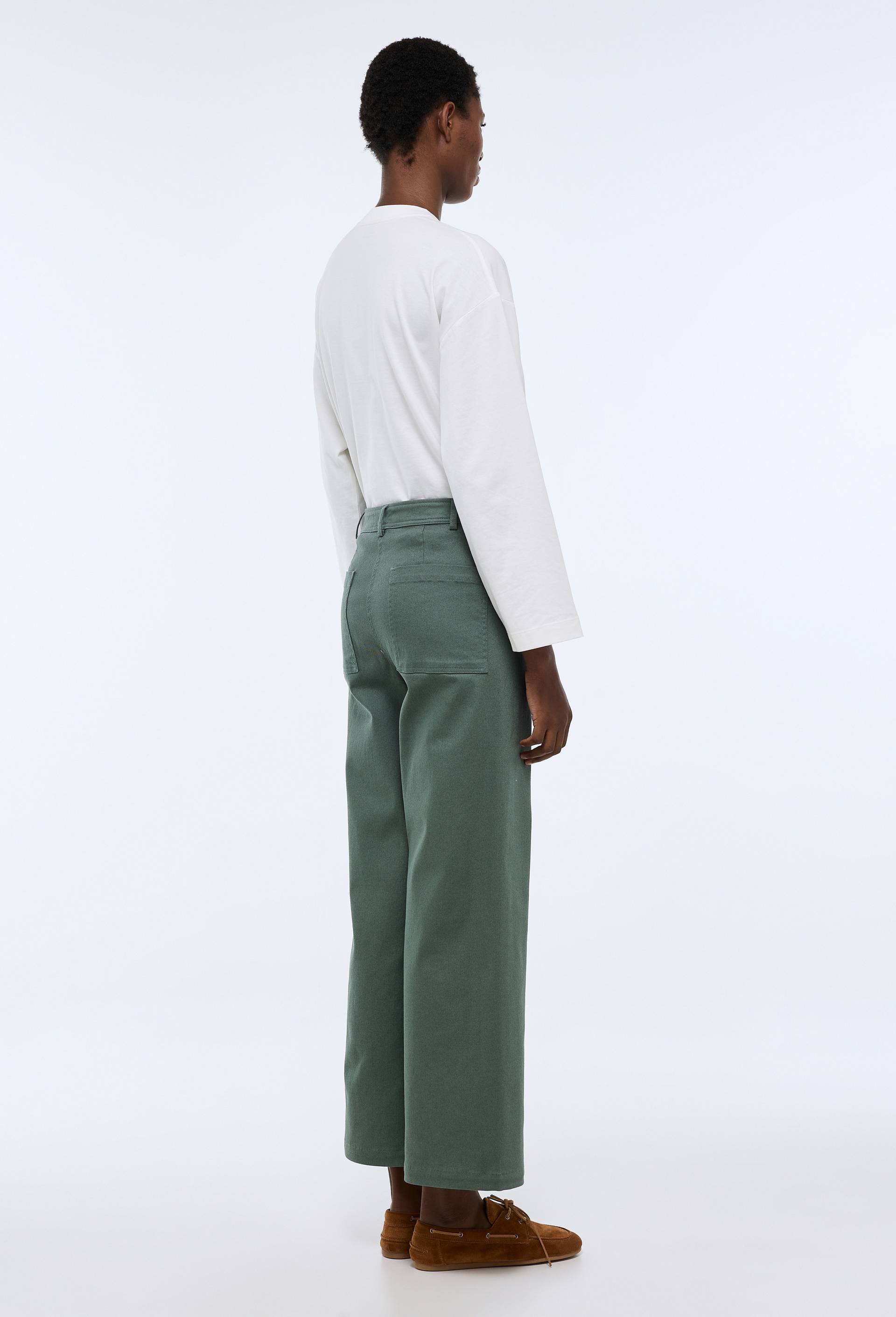 Pantalon large taille haute contenant du coton, Vert, large image number 1.0
