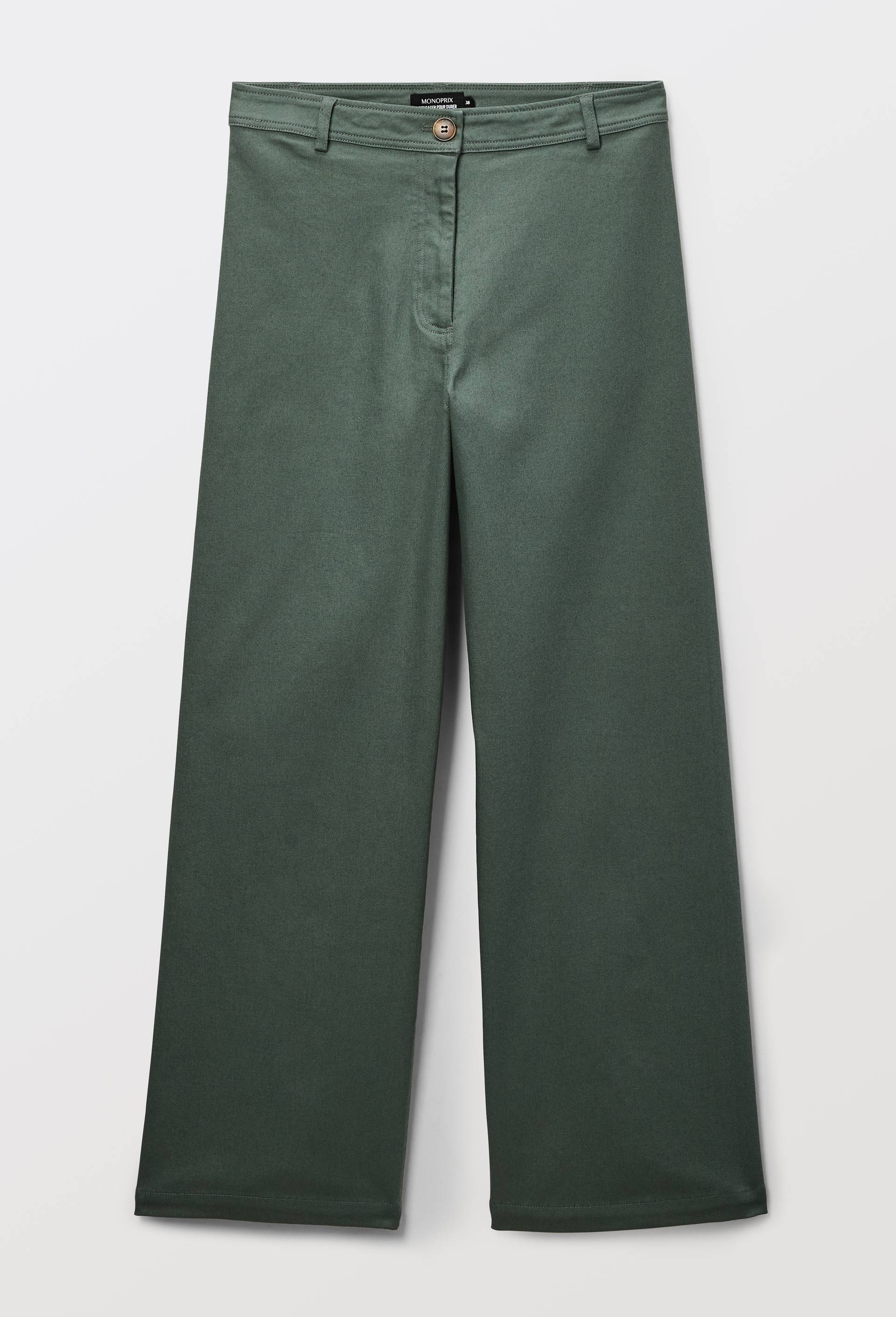 Pantalon large taille haute contenant du coton, Vert, large image number 2.0