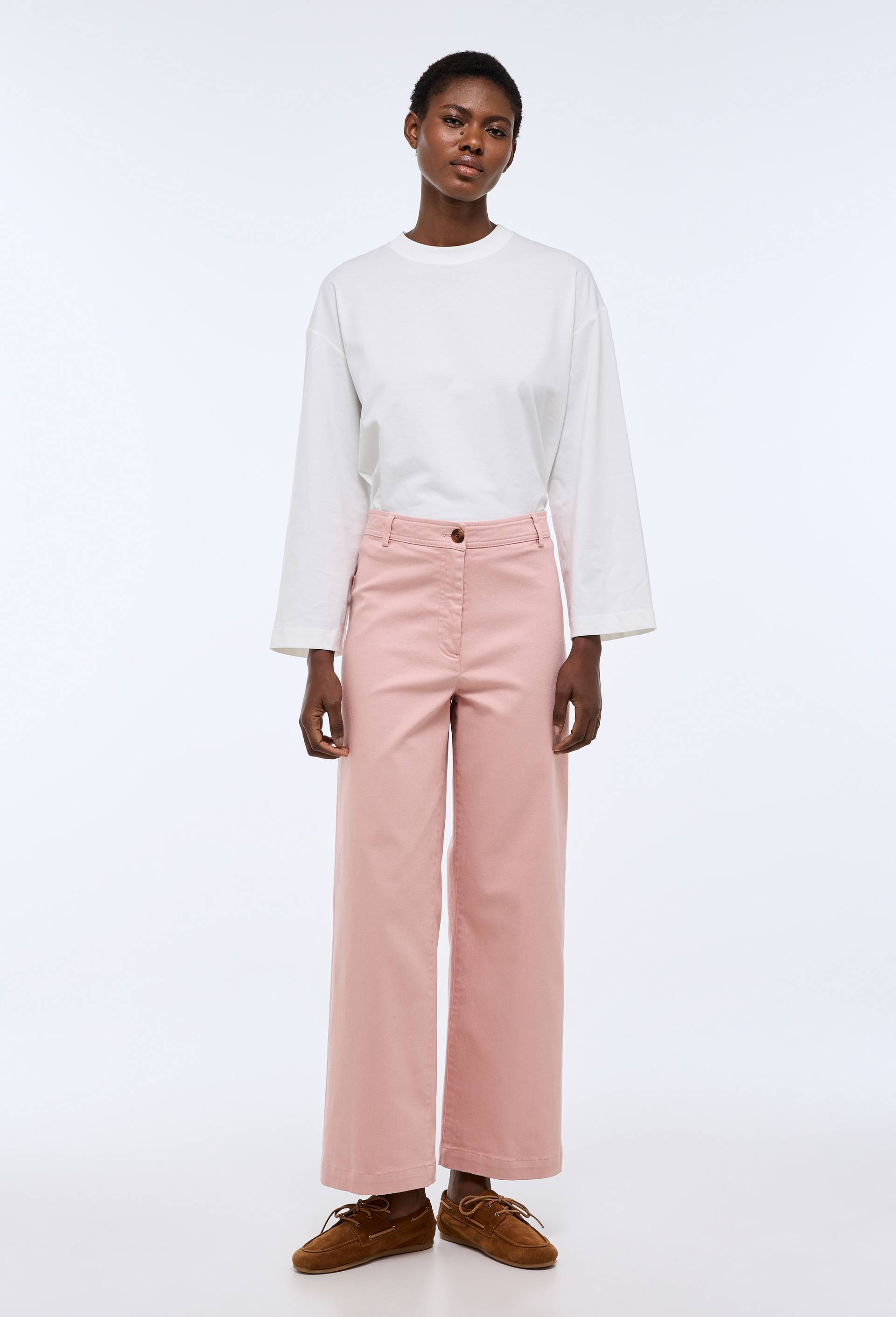 Pantalon large taille haute contenant du coton, Rose clair, large image number 0.0