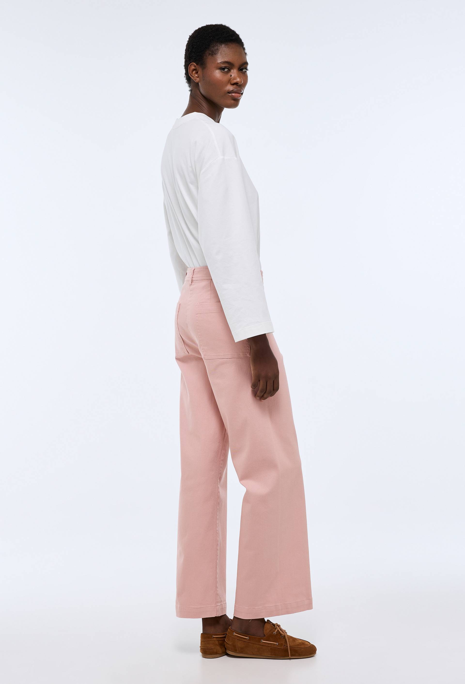 Pantalon large taille haute contenant du coton, Rose clair, large image number 1.0