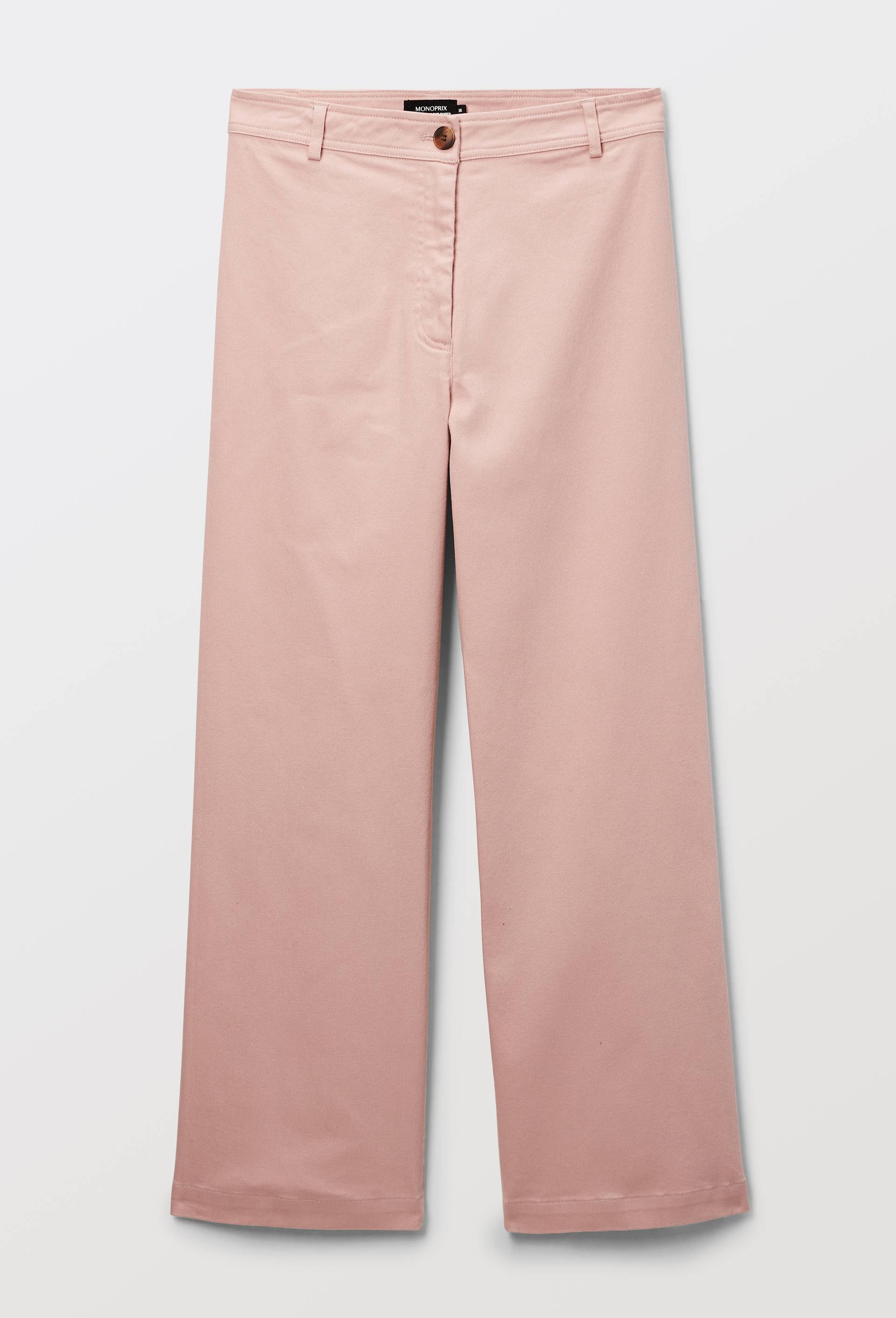 Pantalon large taille haute contenant du coton, Rose clair, large image number 2