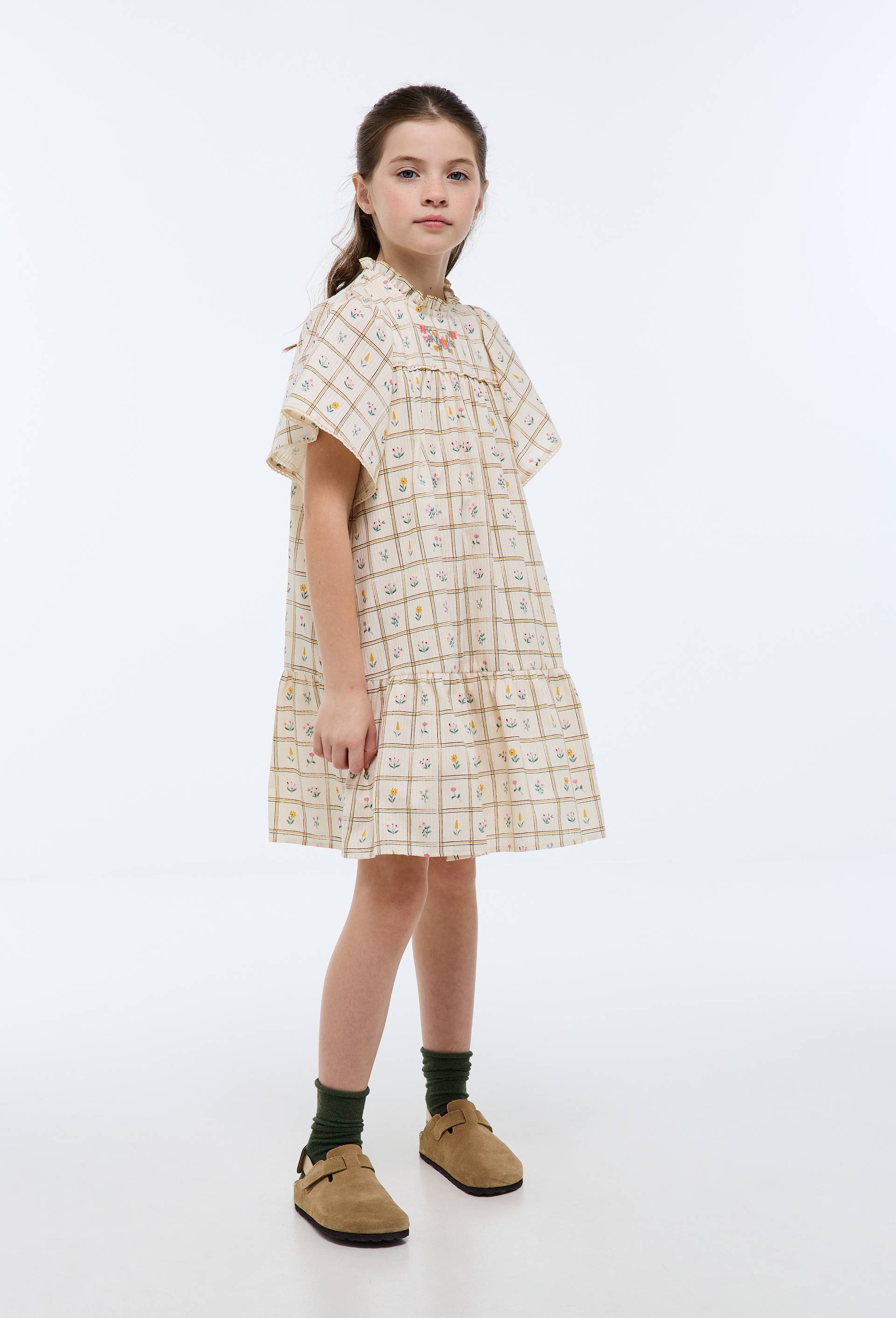 Robe imprim&eacute;e et brod&eacute;e en coton, Beige clair, large image number 0