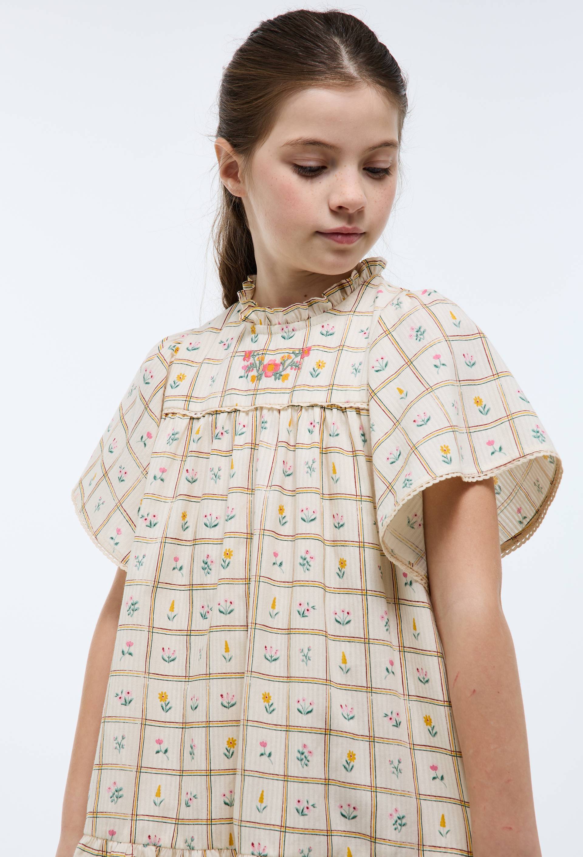 Robe imprim&eacute;e et brod&eacute;e en coton, Beige clair, large image number 1
