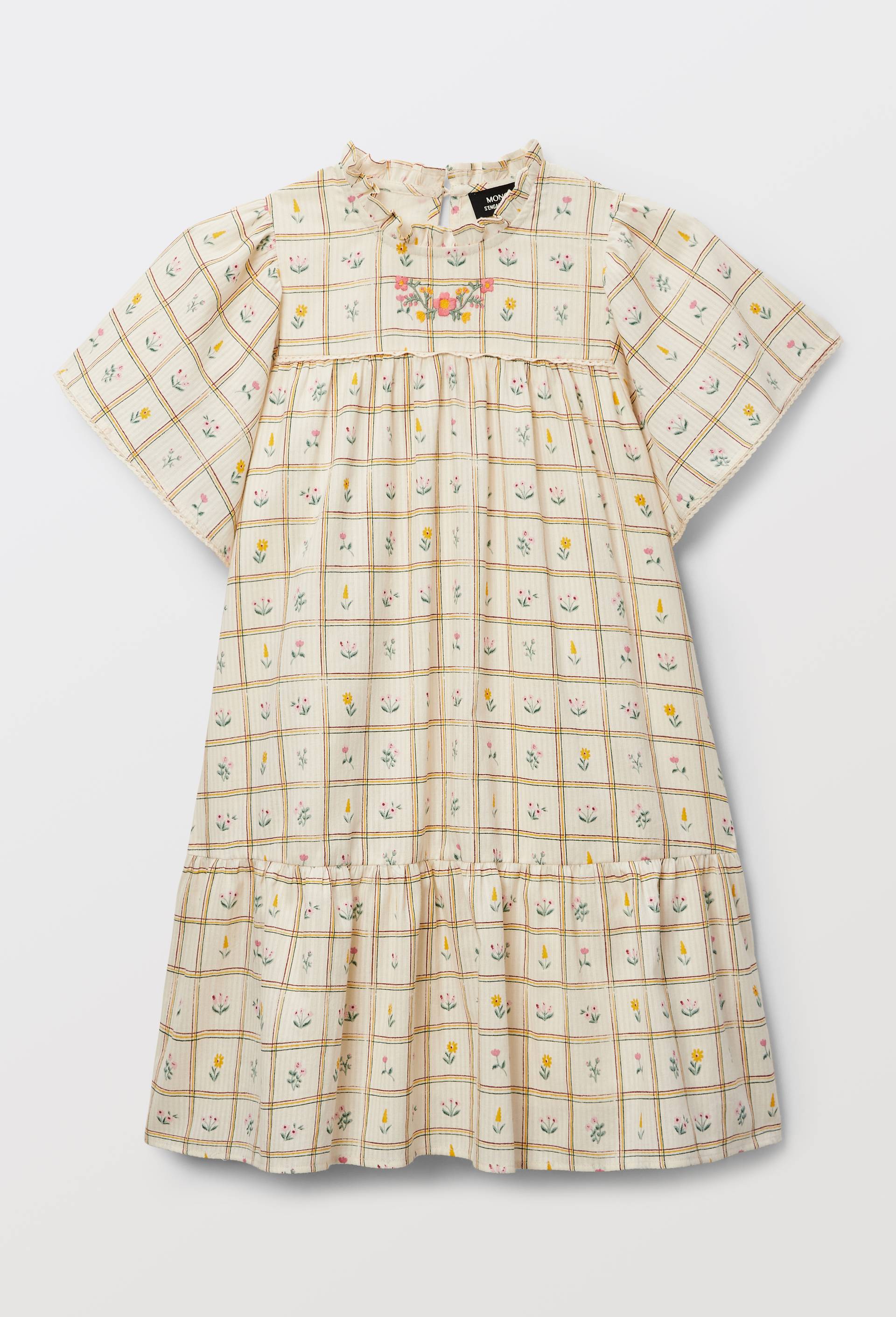 Robe imprim&eacute;e et brod&eacute;e en coton, Beige clair, large image number 2.0