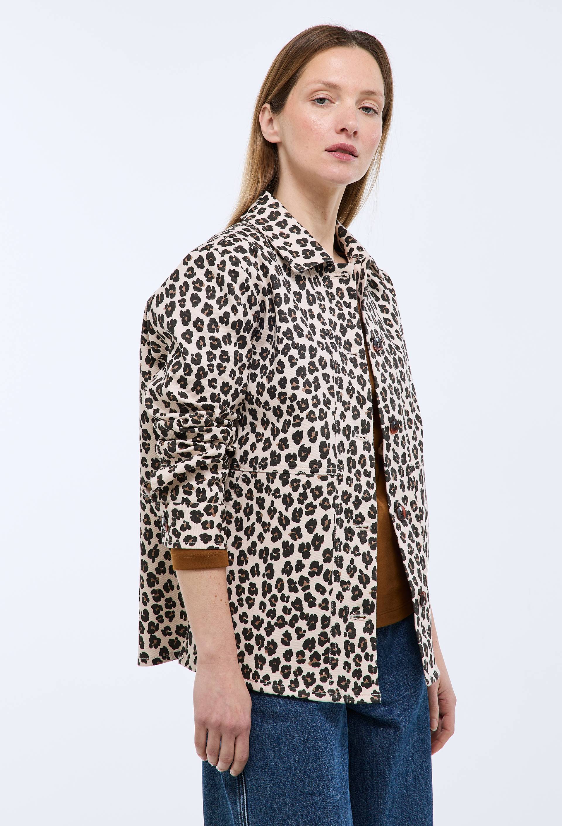 Veste courte imprim&eacute;e contenant du coton, Beige clair, large image number 0.0