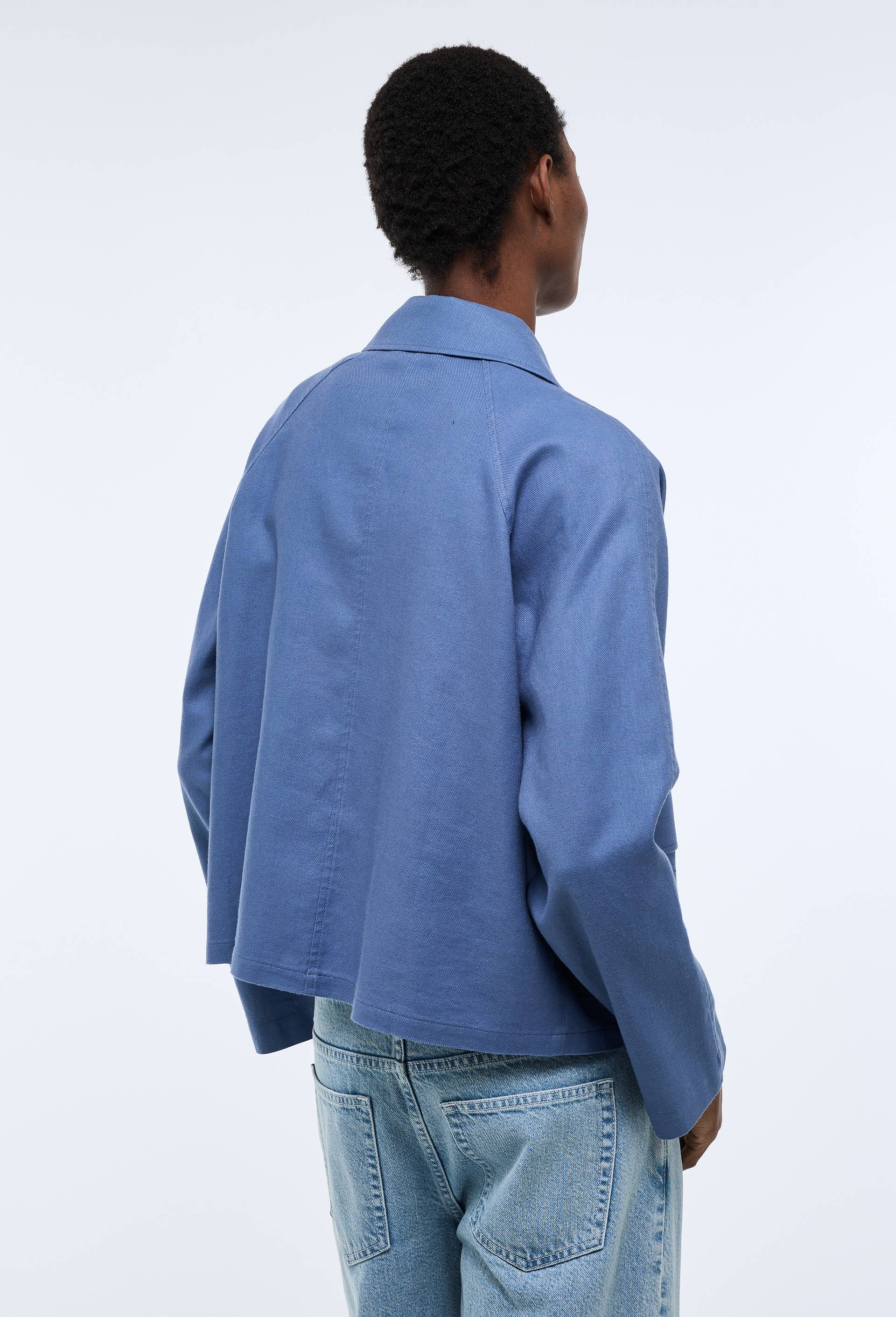 Veste courte unie en lin et coton, Bleu, large image number 1