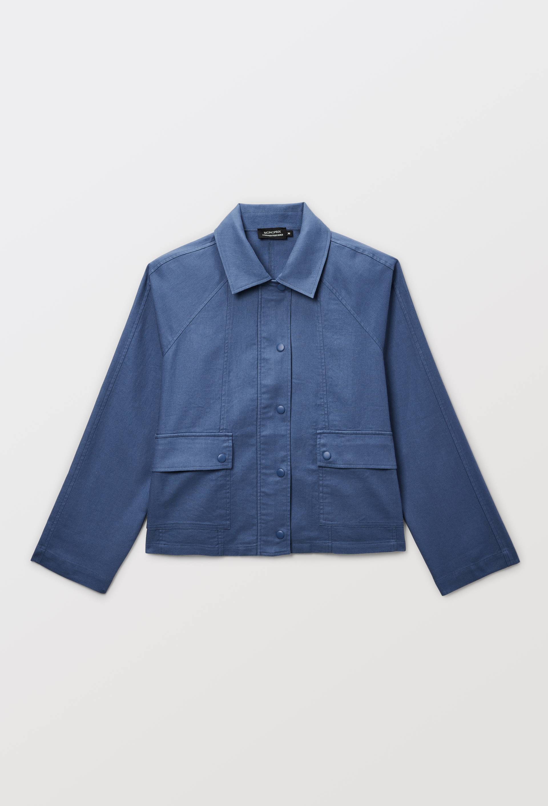 Veste courte unie en lin et coton, Bleu, large image number 2