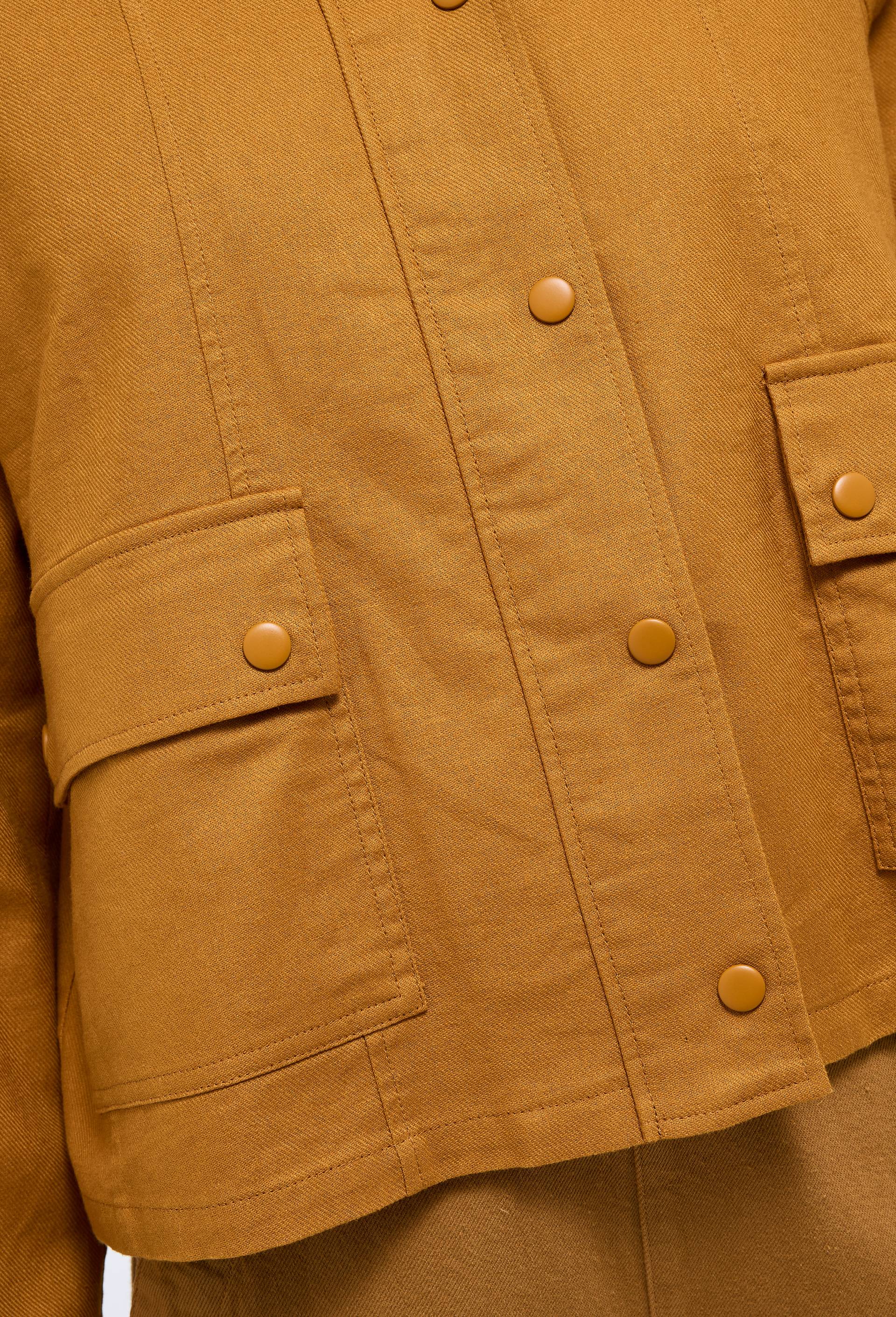 Veste courte unie en lin et coton, Brun clair, large image number 1.0
