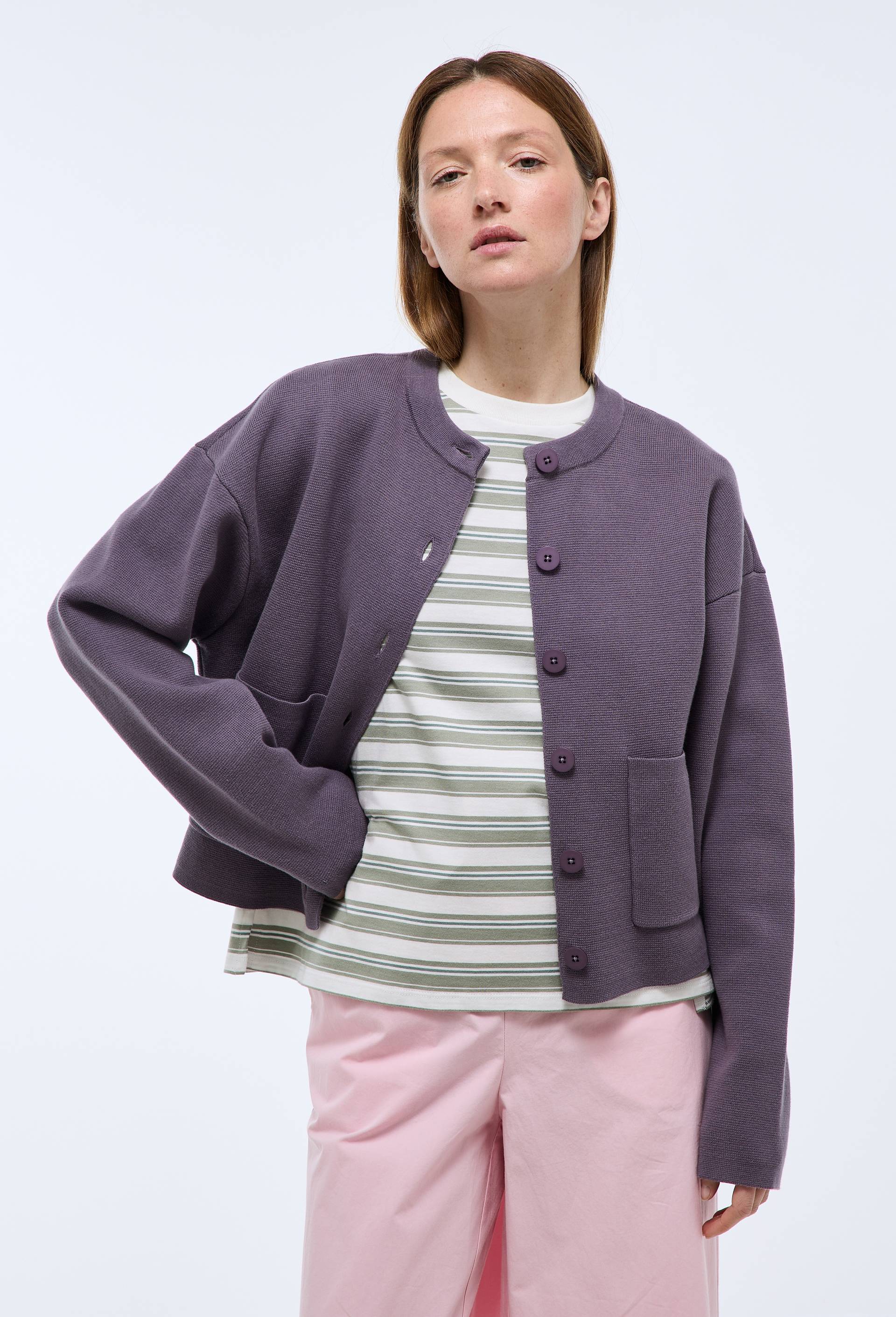 Veste en maille unie en coton BIO GOTS, Violet, large image number 0.0