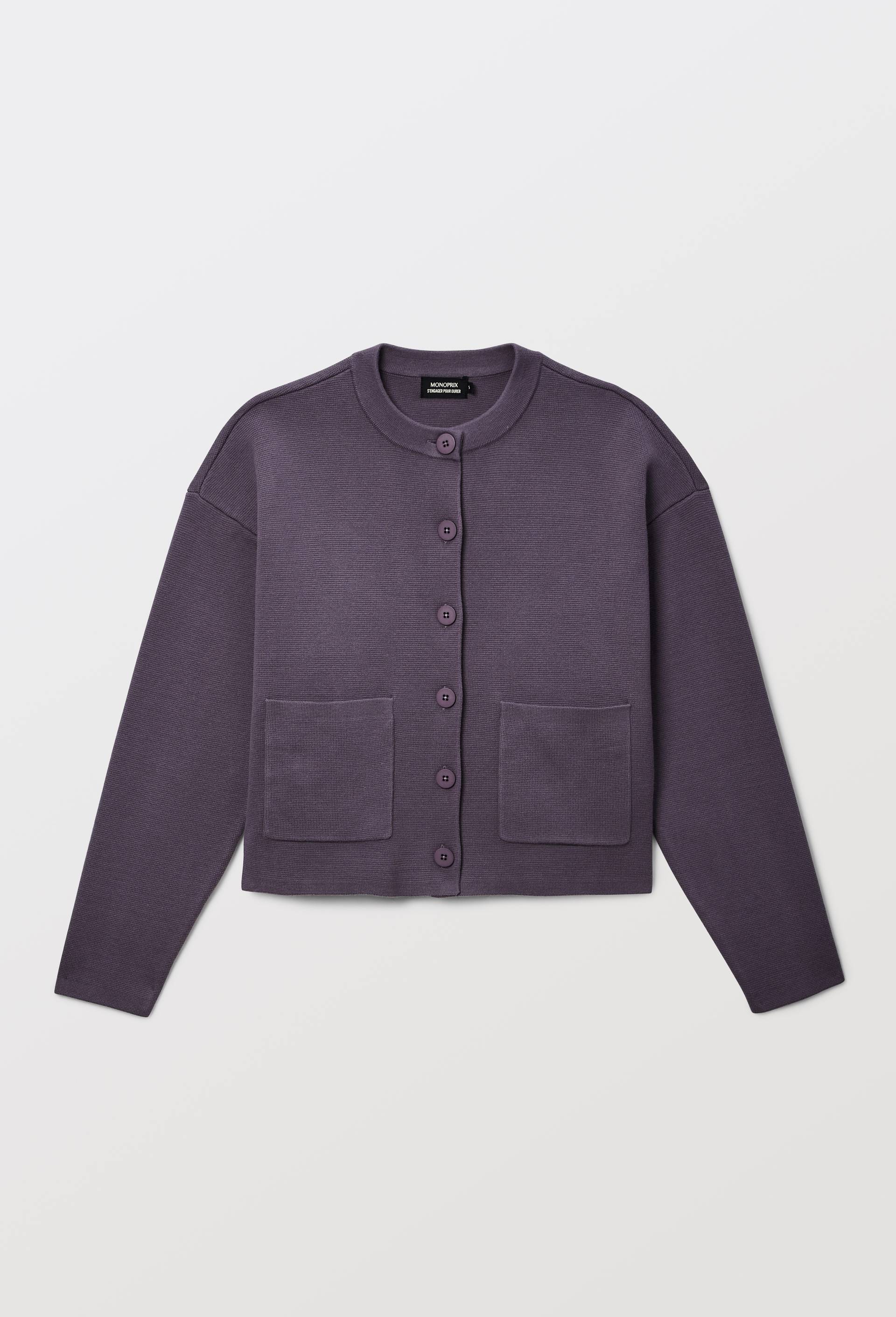 Veste en maille unie en coton BIO GOTS, Violet, large image number 2