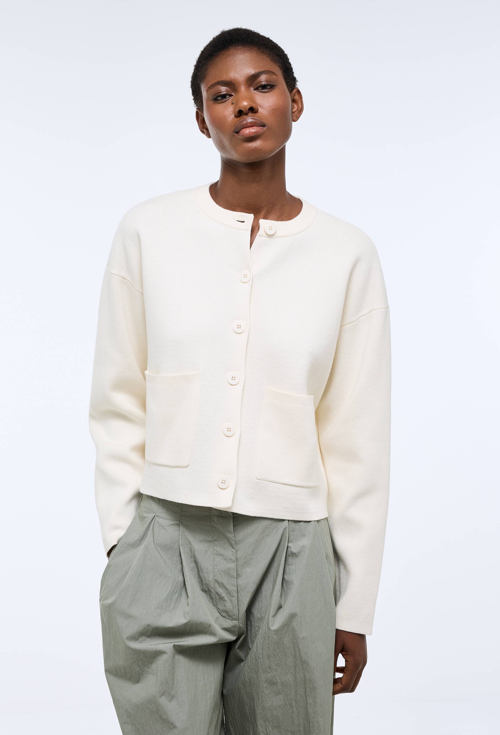 Veste en maille unie en coton BIO GOTS, Ecru, large image number 0