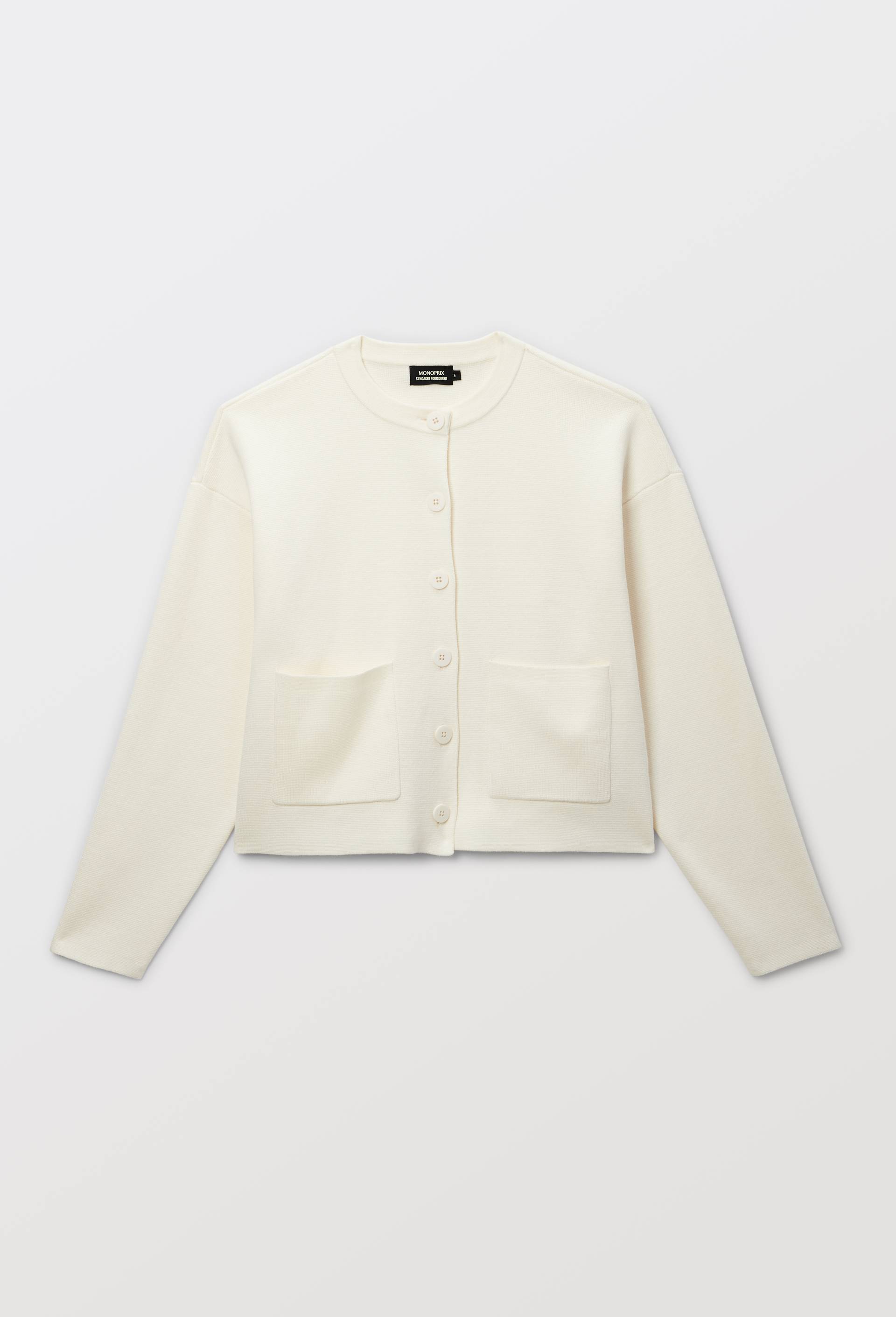 Veste en maille unie en coton BIO GOTS, Ecru, large image number 2