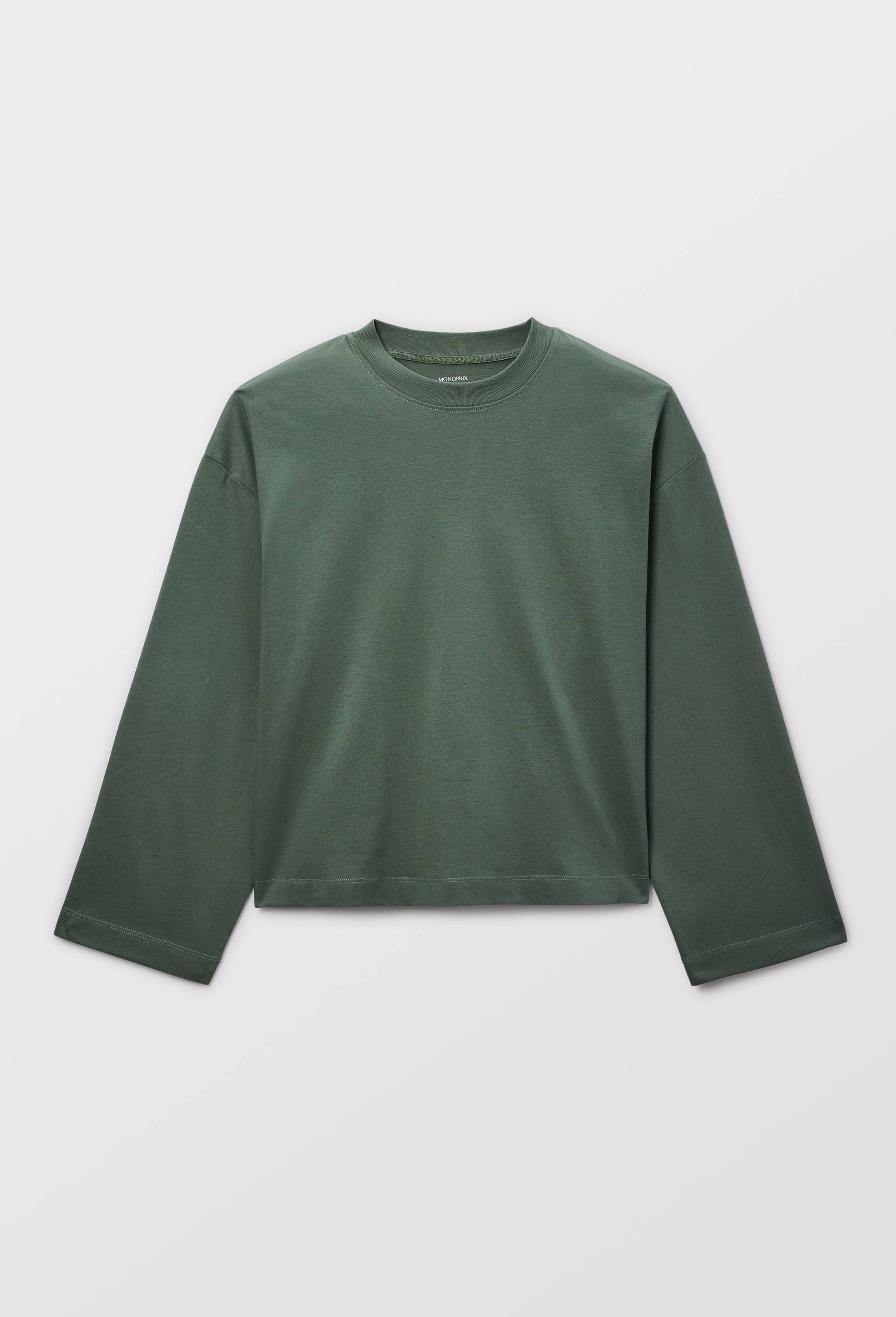 T-shirt &agrave; manches longue uni en coton BIO GOTS, Vert, large image number 2.0
