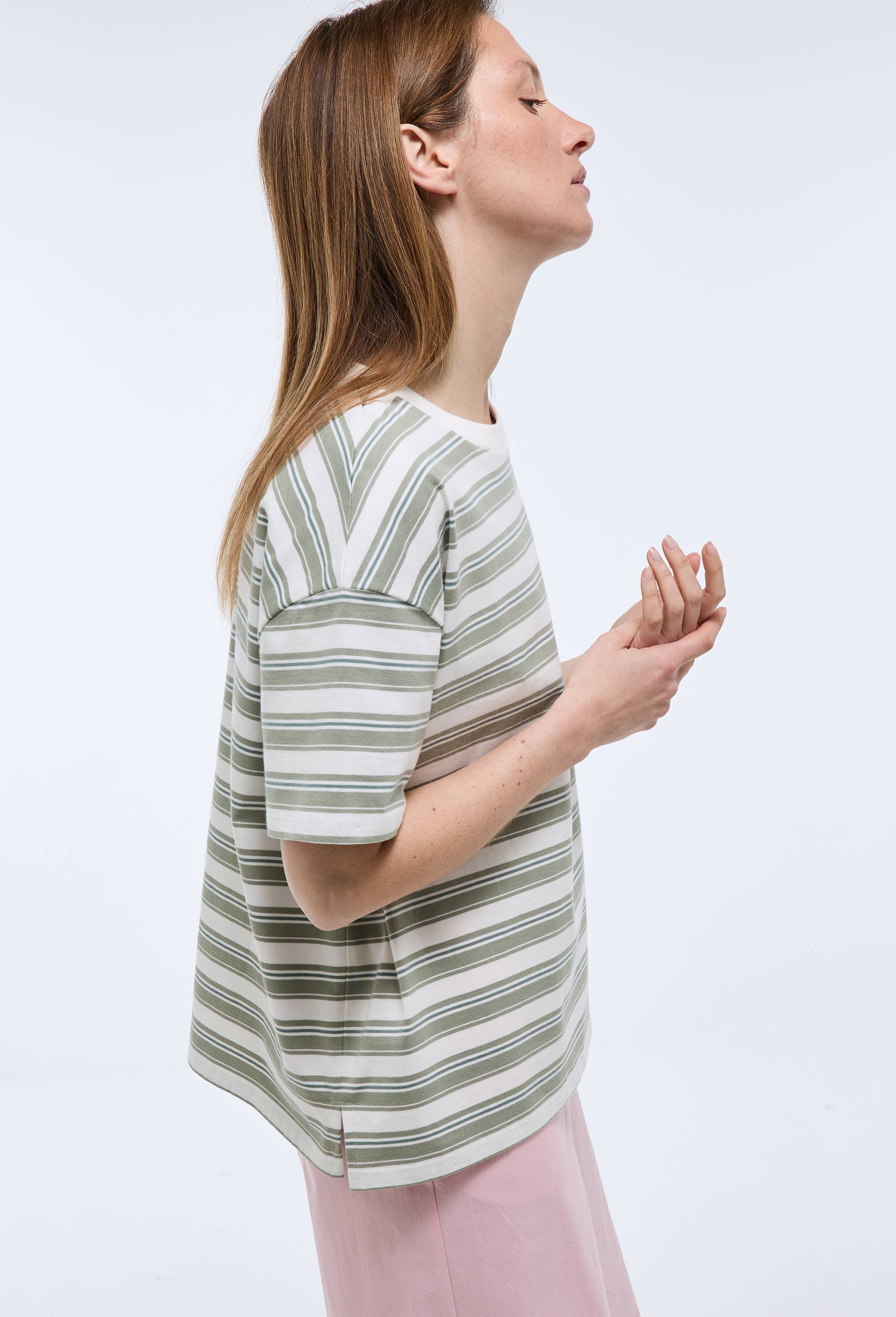 T-shirt &agrave; manches courtes ray&eacute; en coton BIO GOTS, Vert, large image number 1