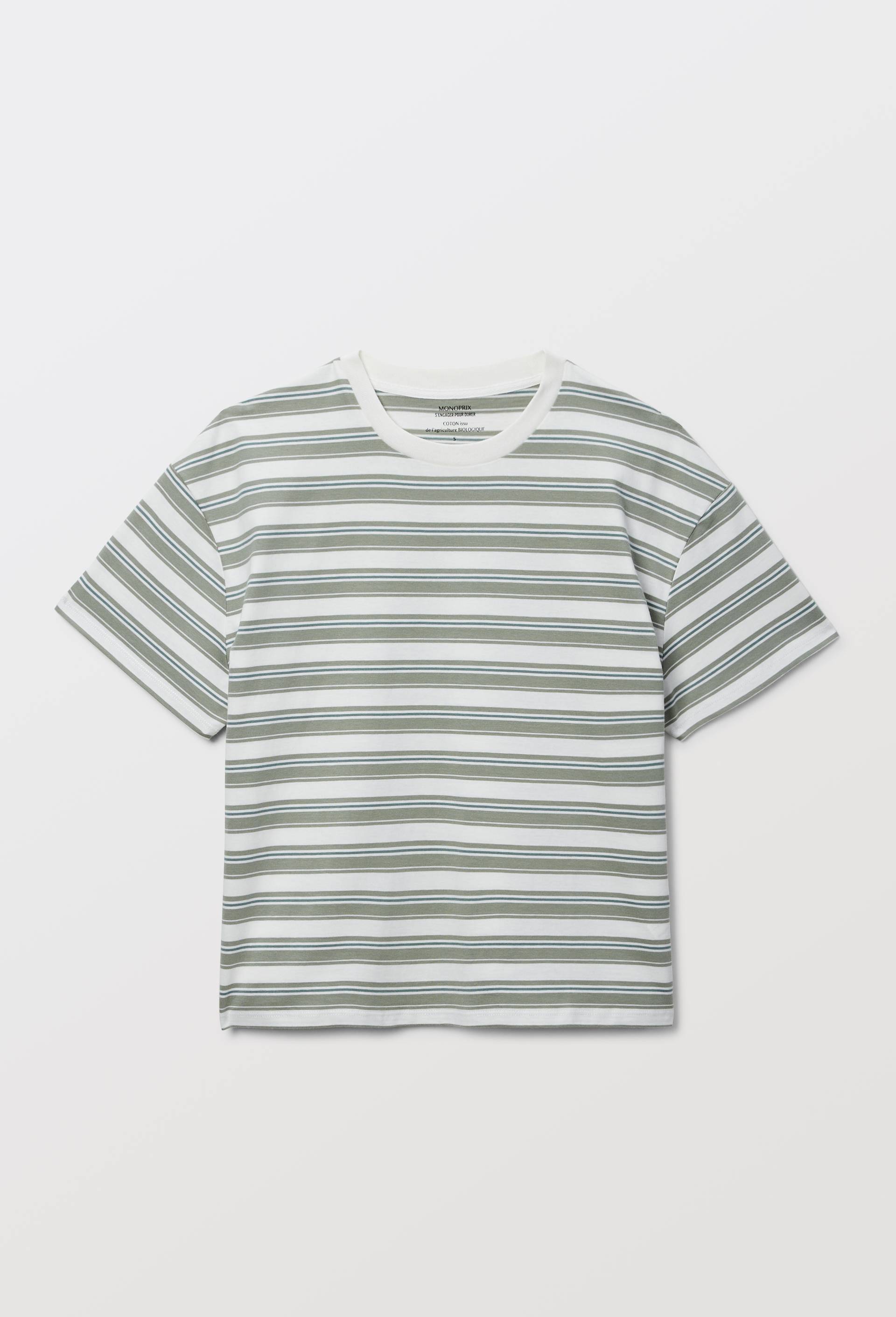 T-shirt &agrave; manches courtes ray&eacute; en coton BIO GOTS, Vert, large image number 3.0
