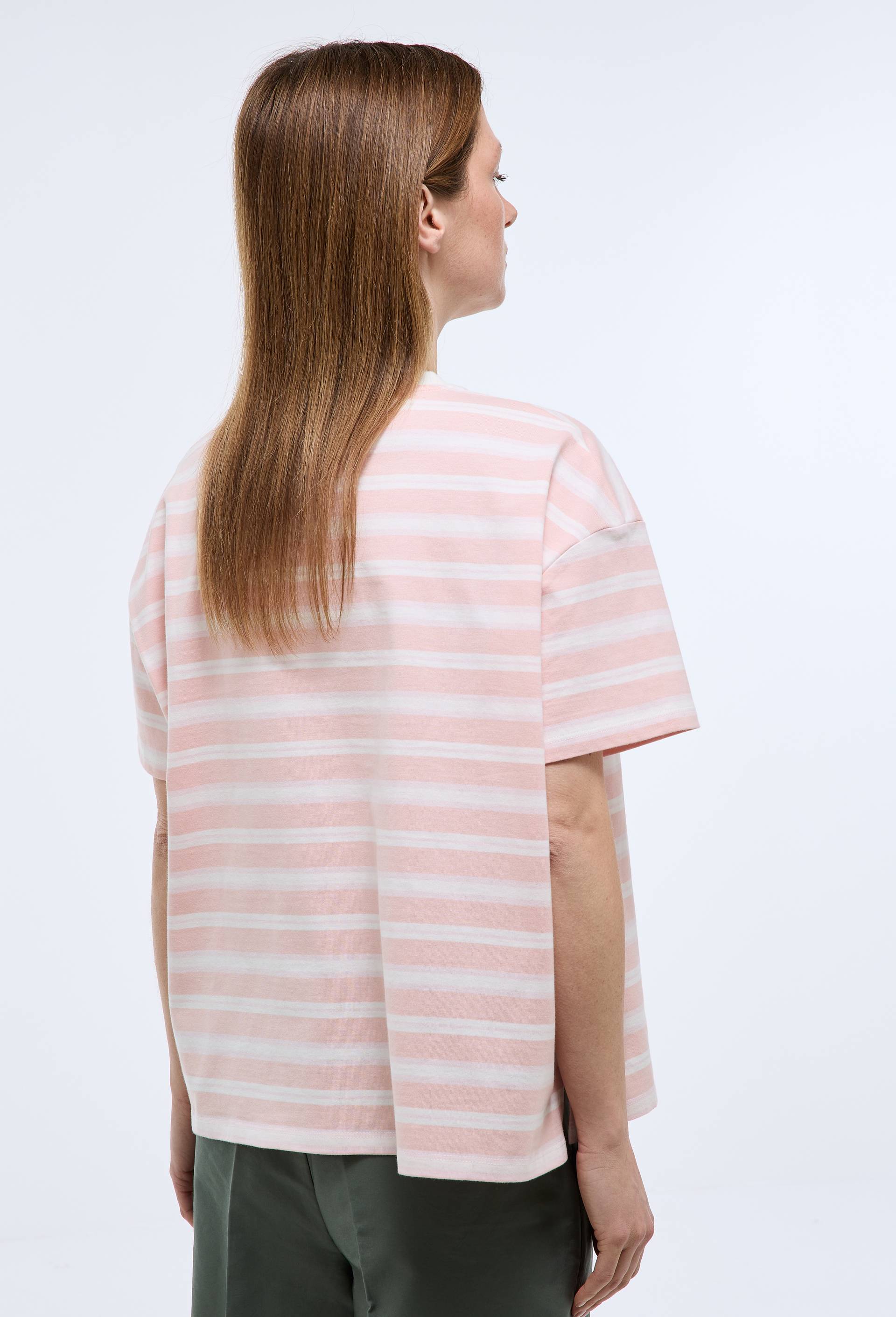 T-shirt manches courtes ray&eacute; en coton BIO GOTS, Rose clair, large image number 2