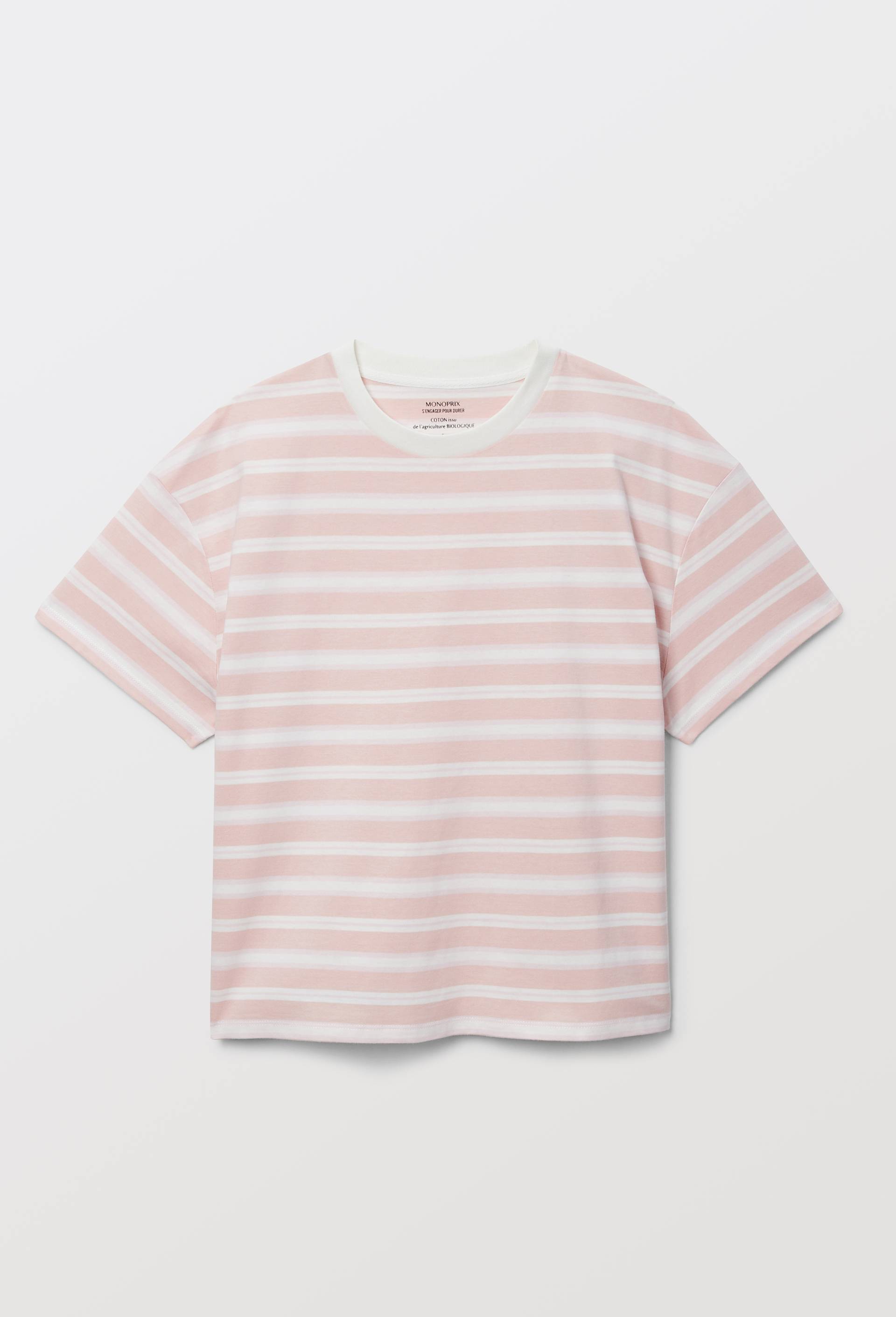 T-shirt manches courtes ray&eacute; en coton BIO GOTS, Rose clair, large image number 3.0