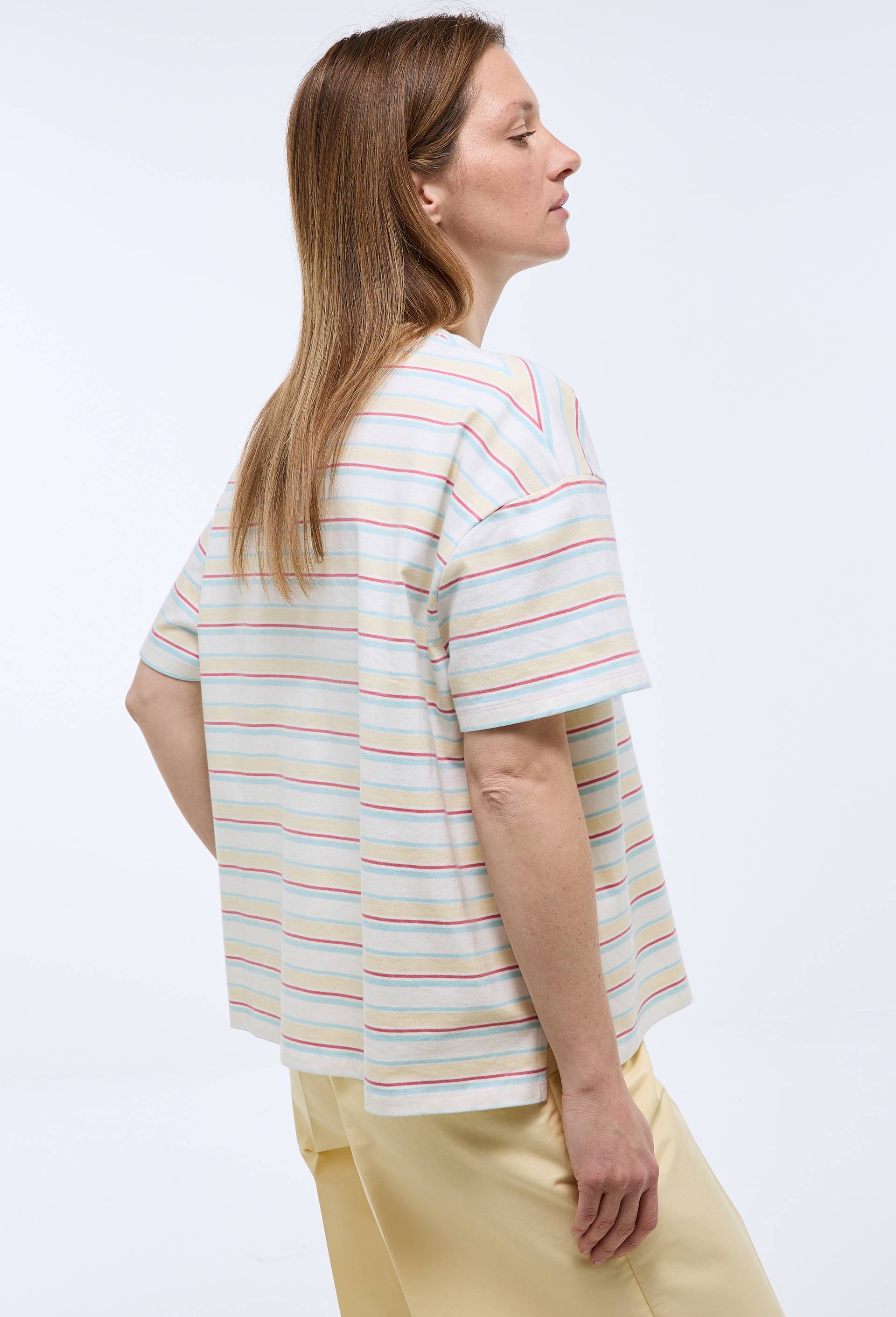 T-shirt manches courtes ray&eacute; en coton BIO GOTS, Jaune clair, large image number 1.0