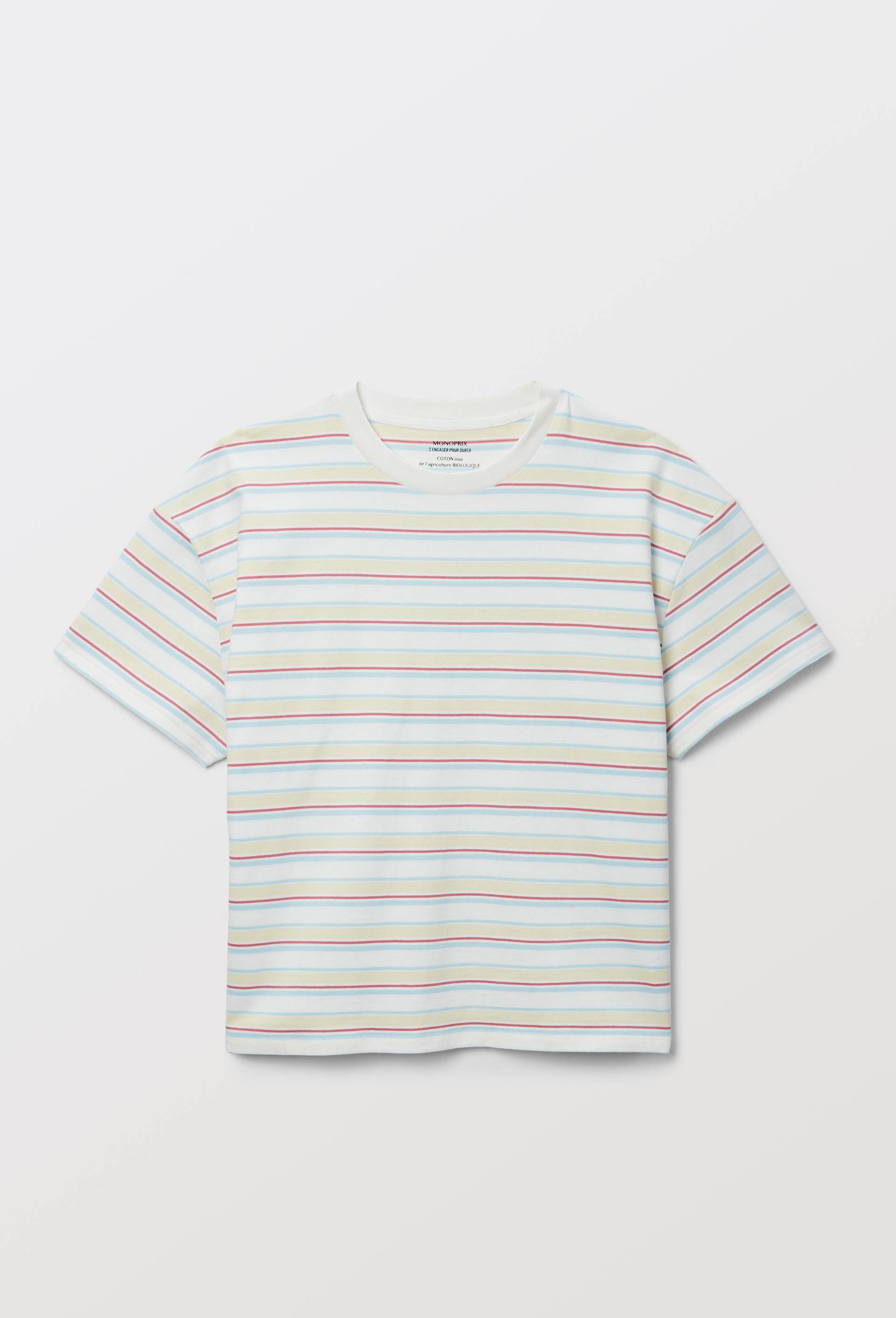 T-shirt manches courtes ray&eacute; en coton BIO GOTS, Jaune clair, large image number 2