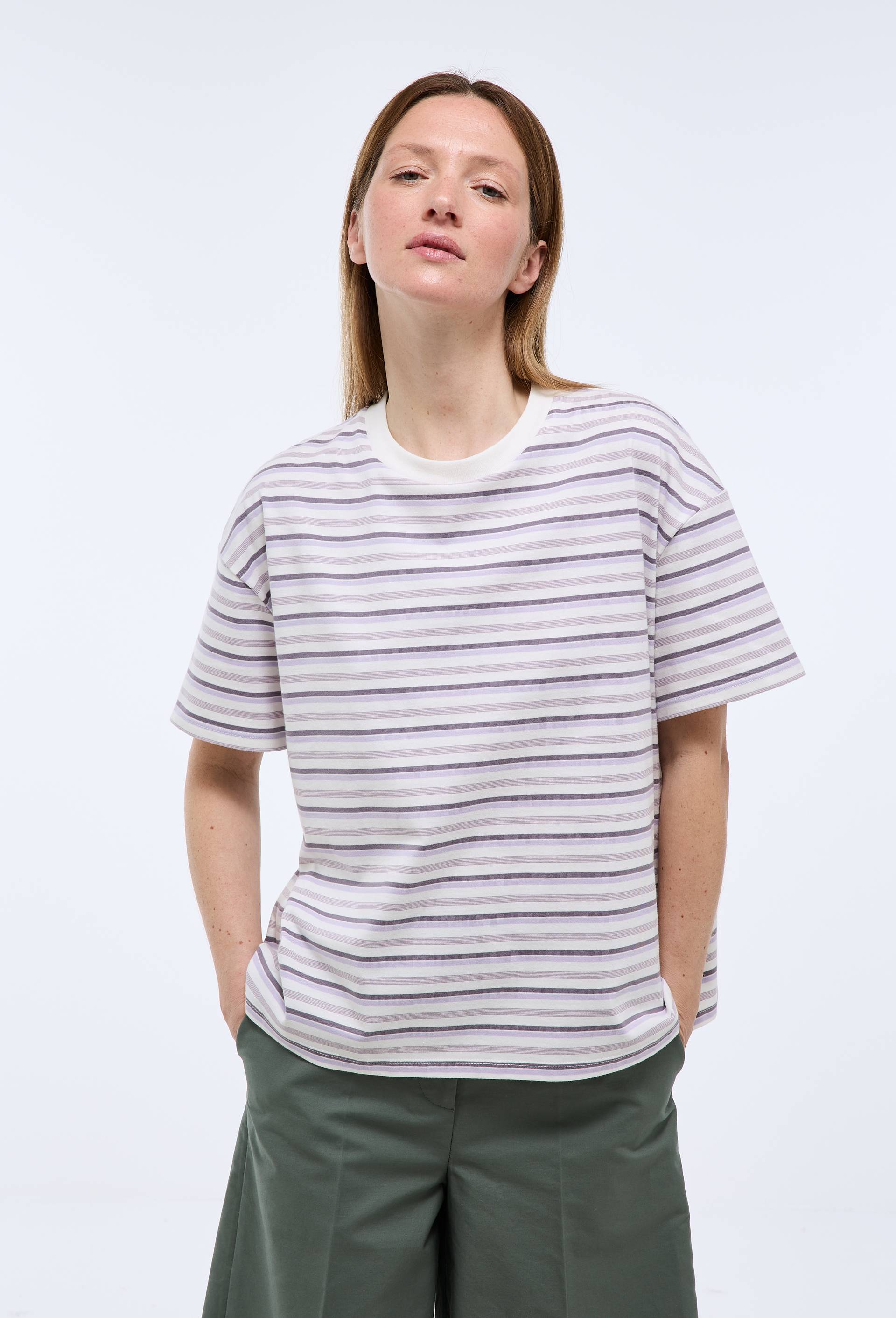 T-shirt &agrave; manches courtes ray&eacute; en coton BIO GOTS, Violet clair, large image number 3