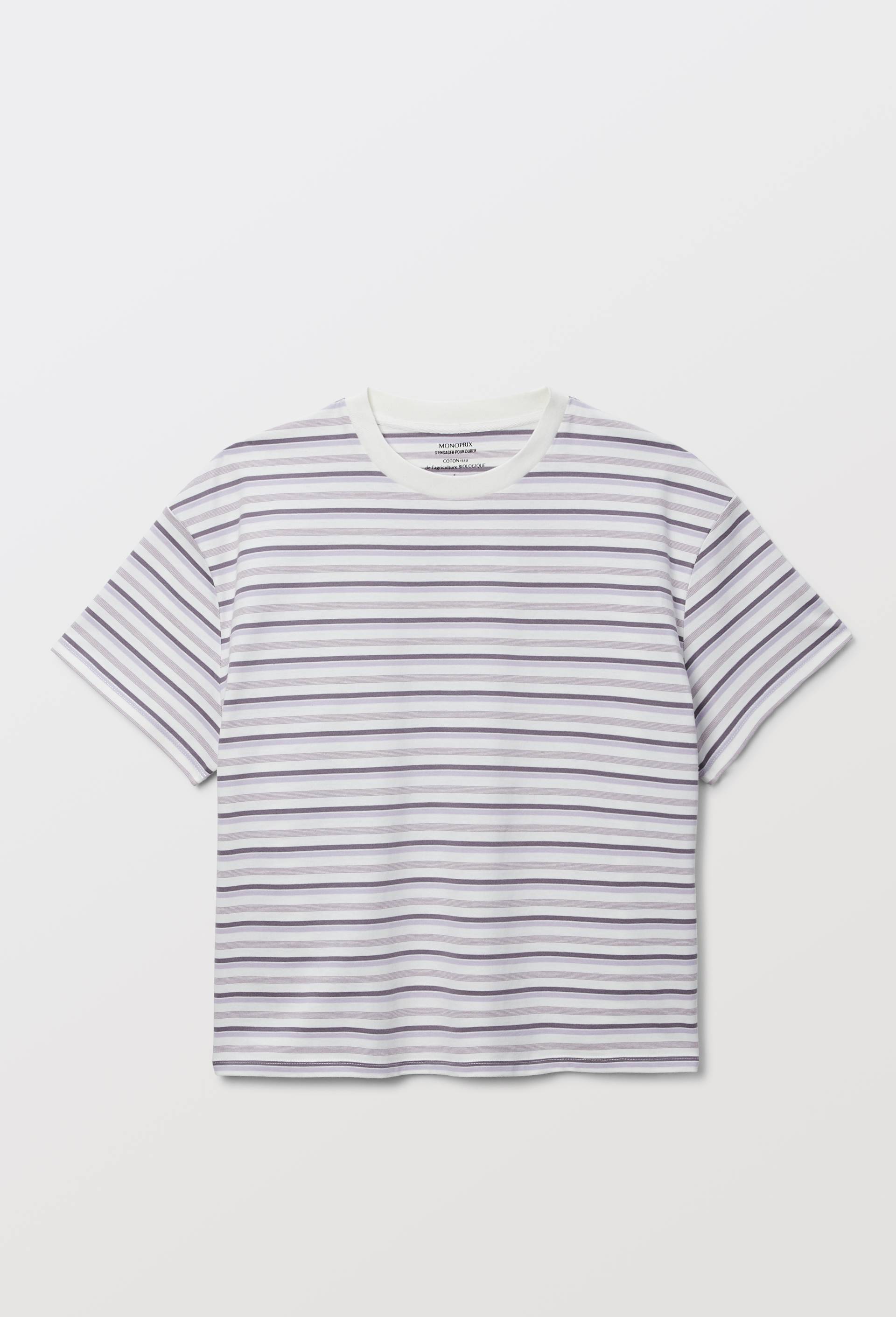 T-shirt &agrave; manches courtes ray&eacute; en coton BIO GOTS, Violet clair, large image number 7