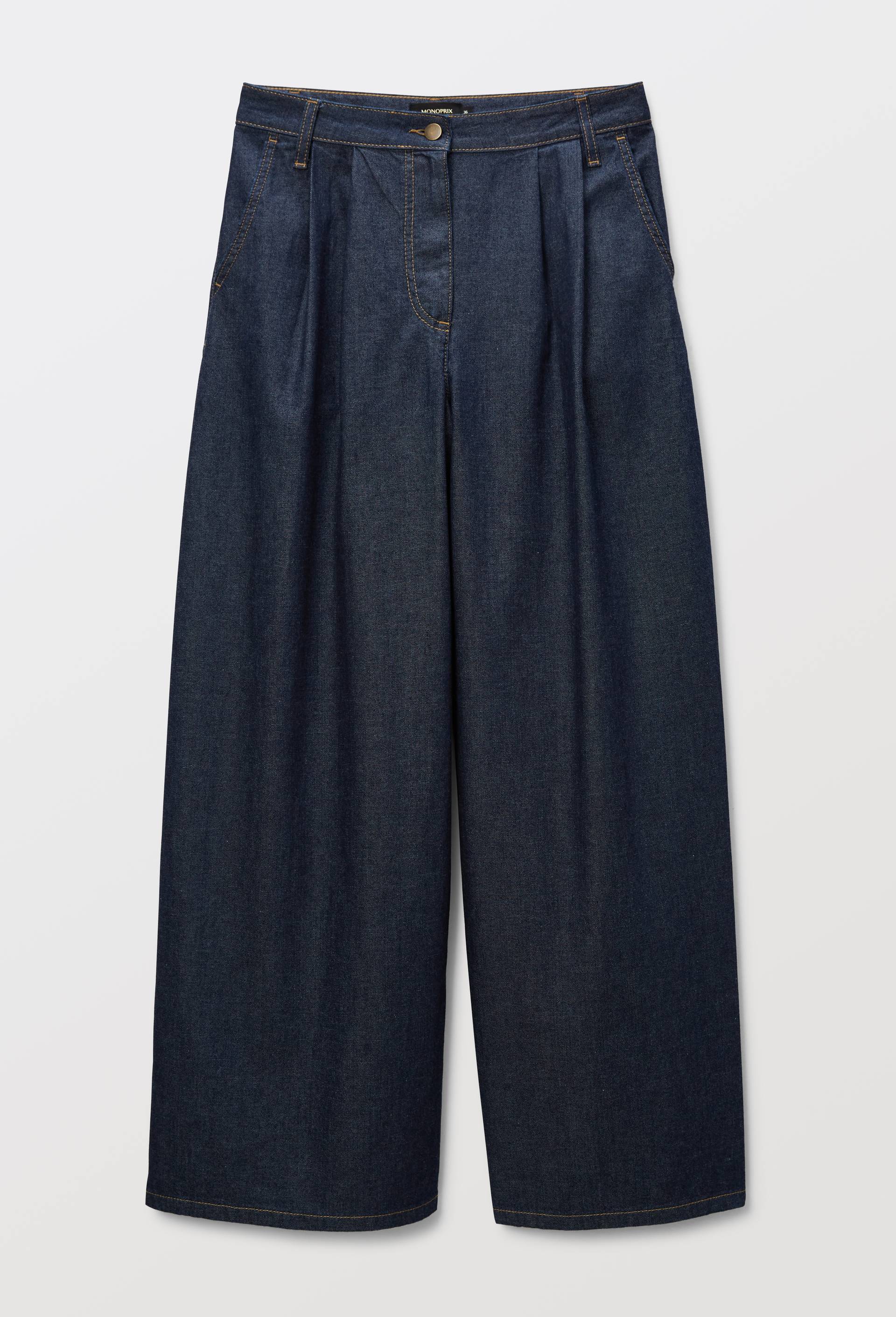 Jean wide leg &agrave; plis, Bleu fonc&eacute;, large image number 2.0